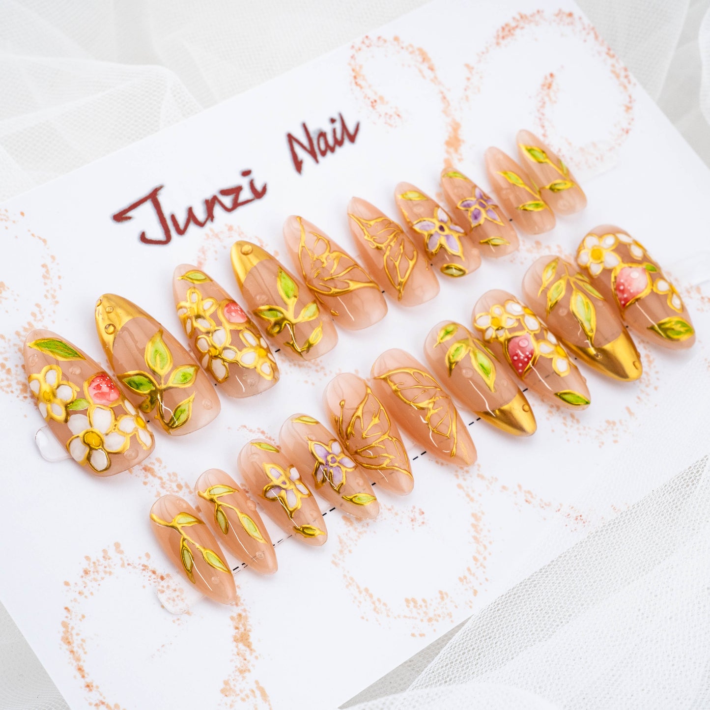Golden Petal Symphony and Butterfly Press On Nail