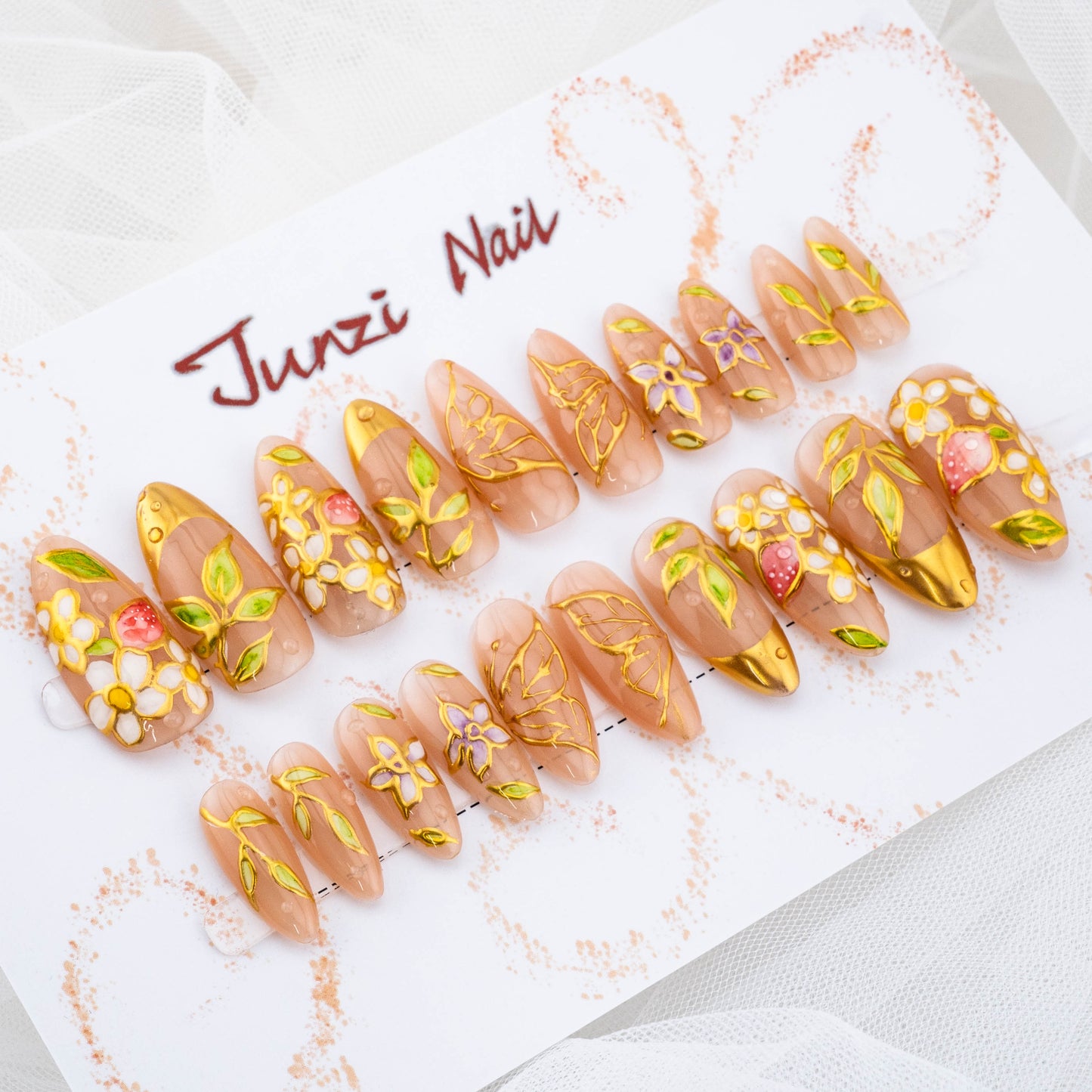 Golden Petal Symphony and Butterfly Press On Nail