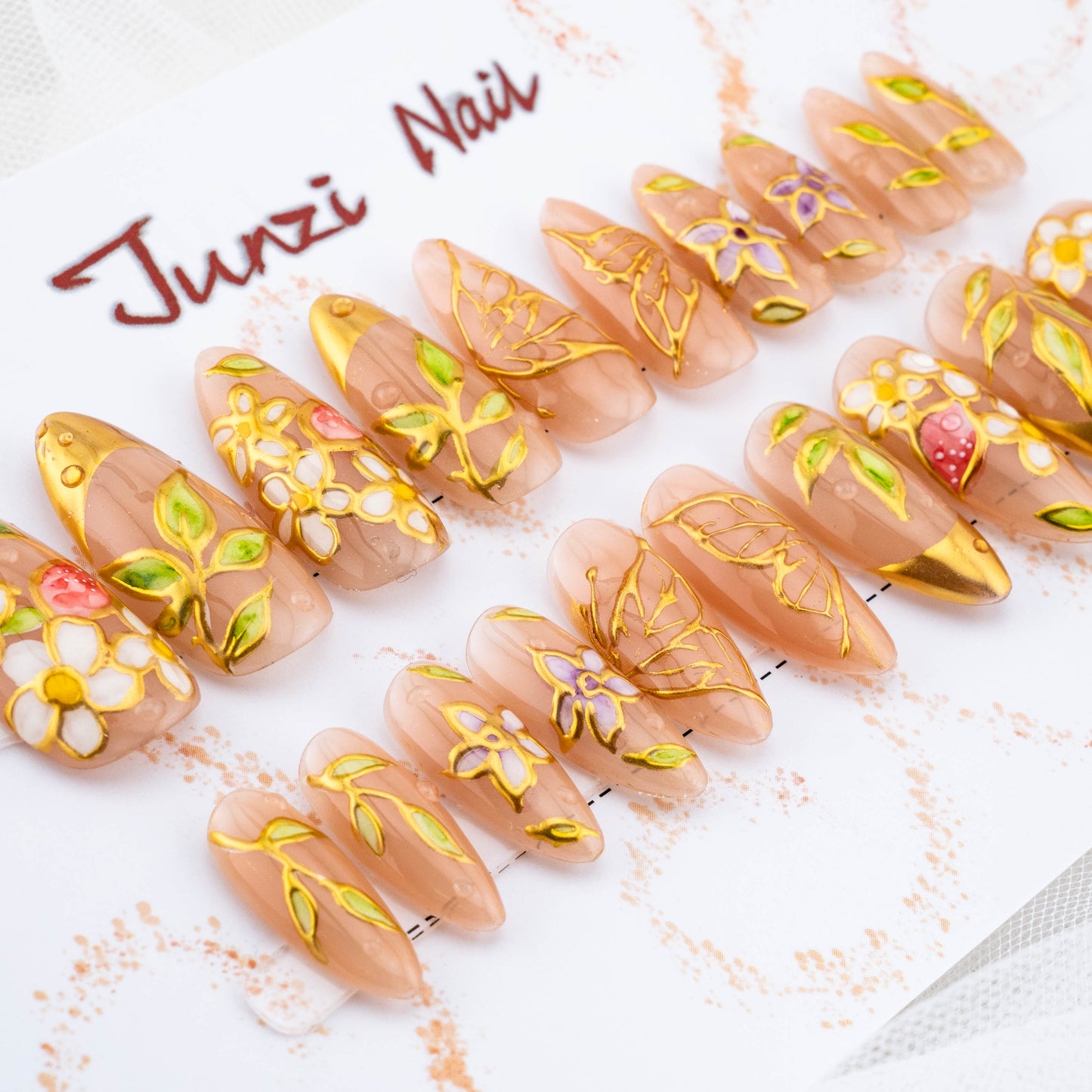 Golden Petal Symphony and Butterfly Press On Nail