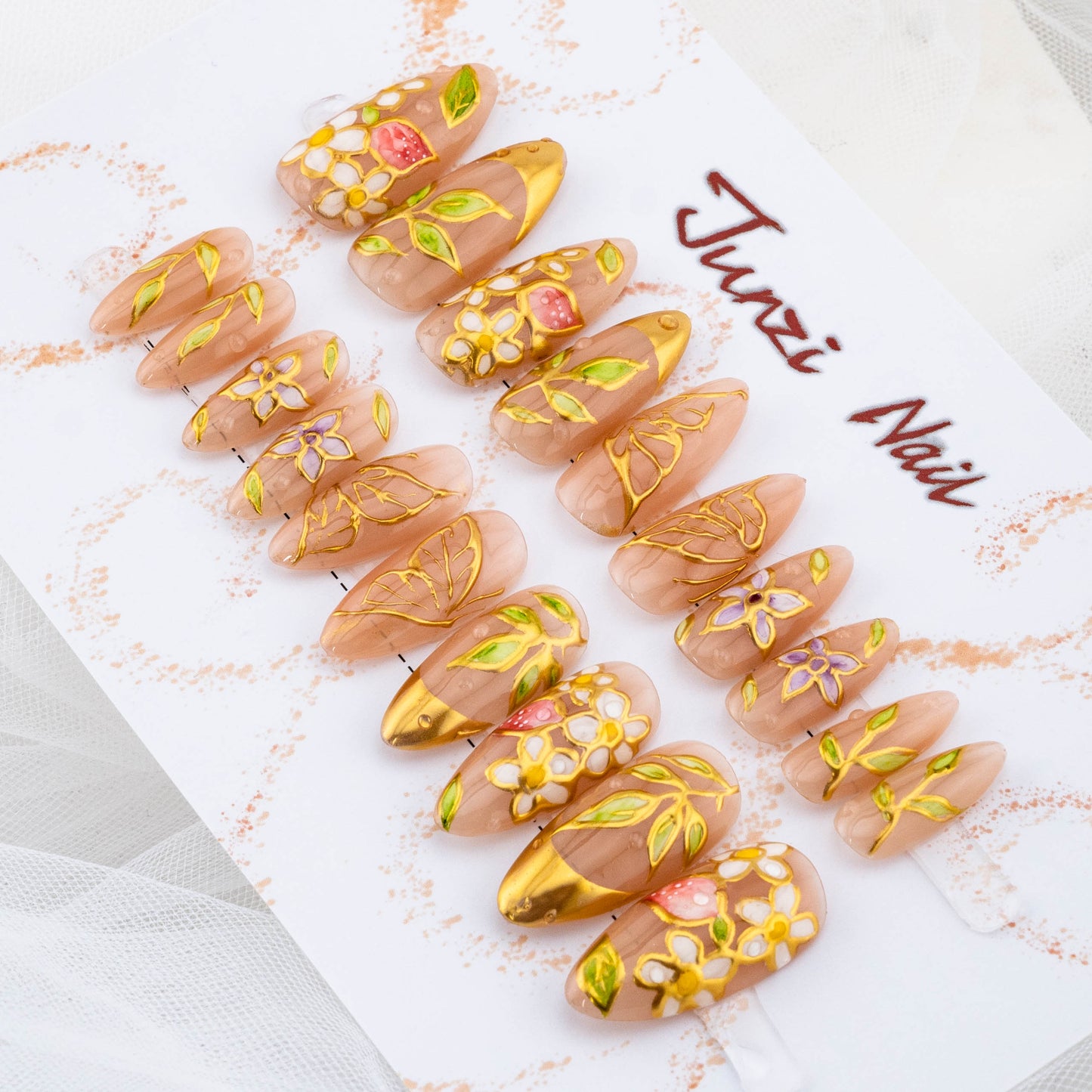 Golden Petal Symphony and Butterfly Press On Nail