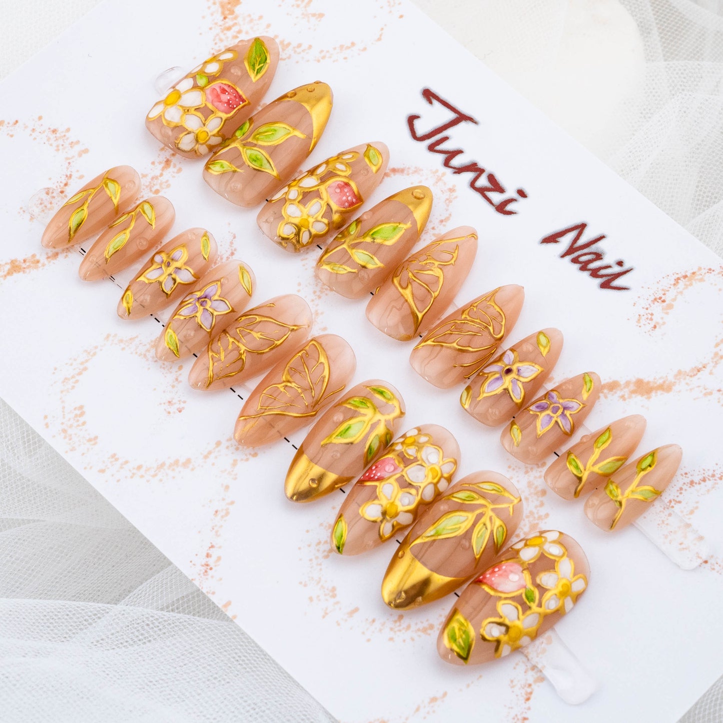 Golden Petal Symphony and Butterfly Press On Nail