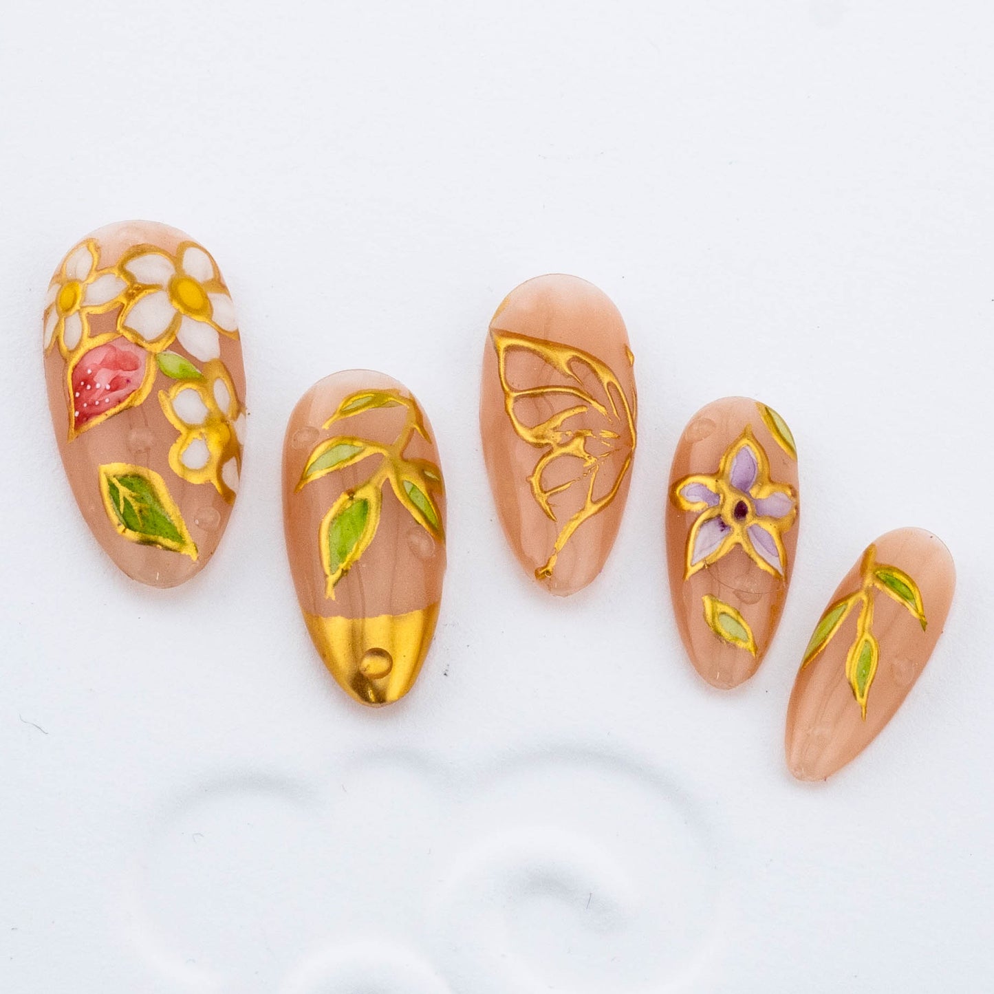Golden Petal Symphony and Butterfly Press On Nail