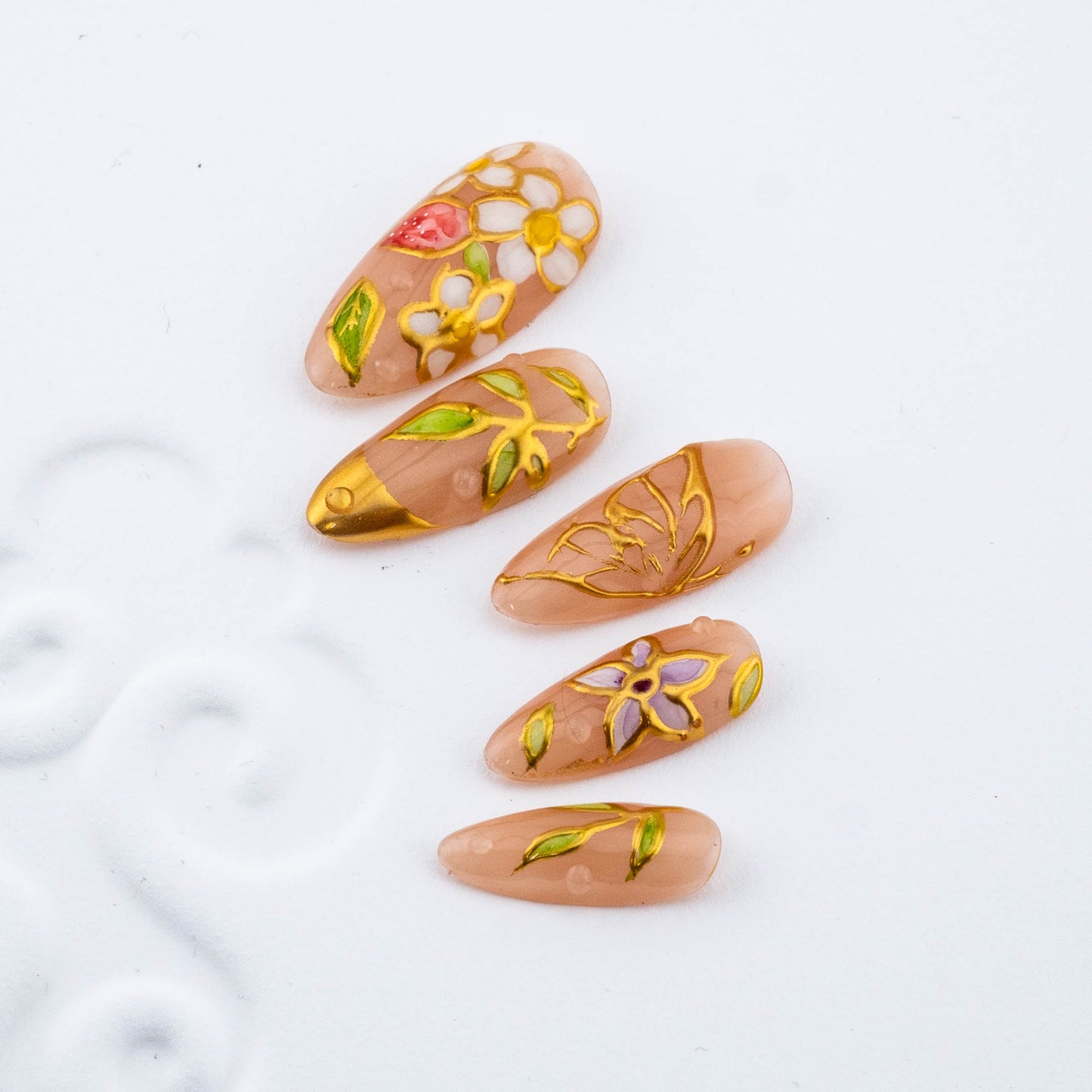 Golden Petal Symphony and Butterfly Press On Nail
