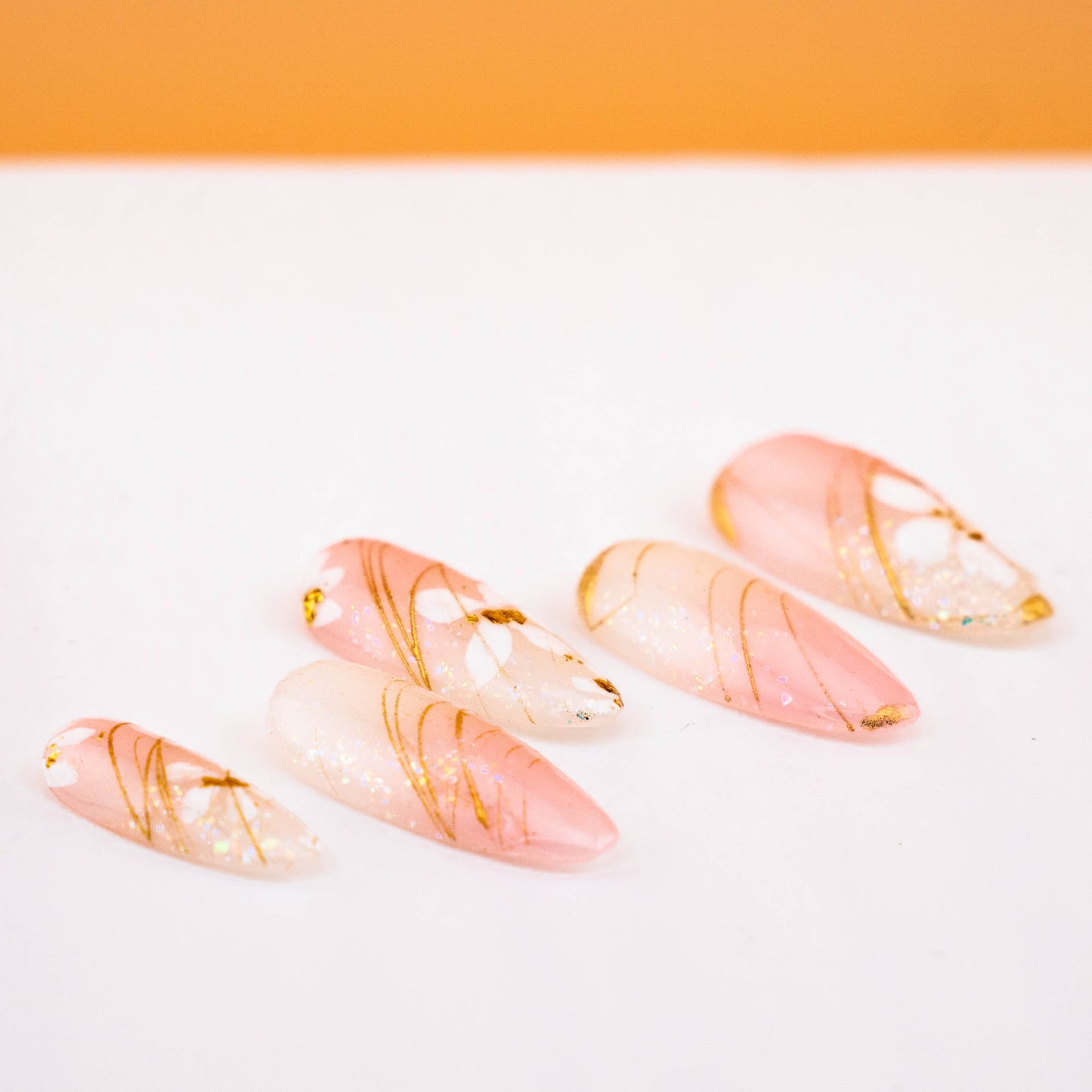 Golden Floral Serenity Swirl Press on Nail