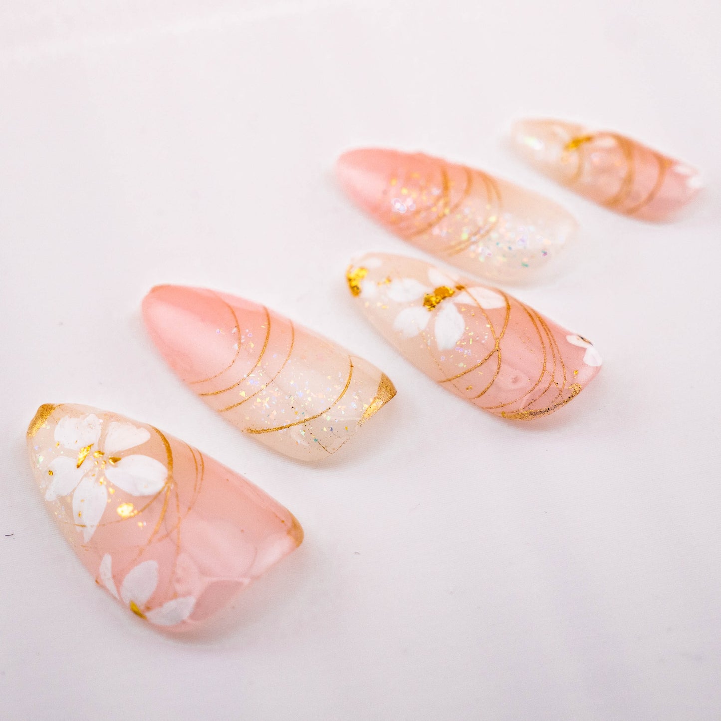 Golden Floral Serenity Swirl Press on Nail
