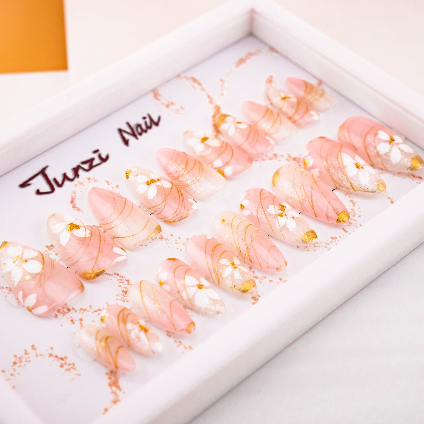 Golden Floral Serenity Swirl Press on Nail
