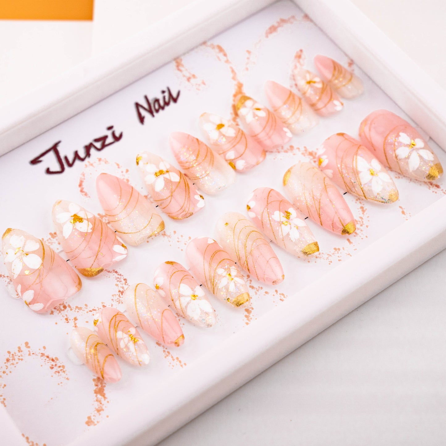 Golden Floral Serenity Swirl Press on Nail