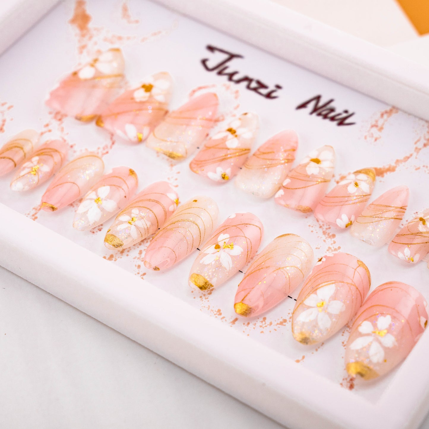 Golden Floral Serenity Swirl Press on Nail
