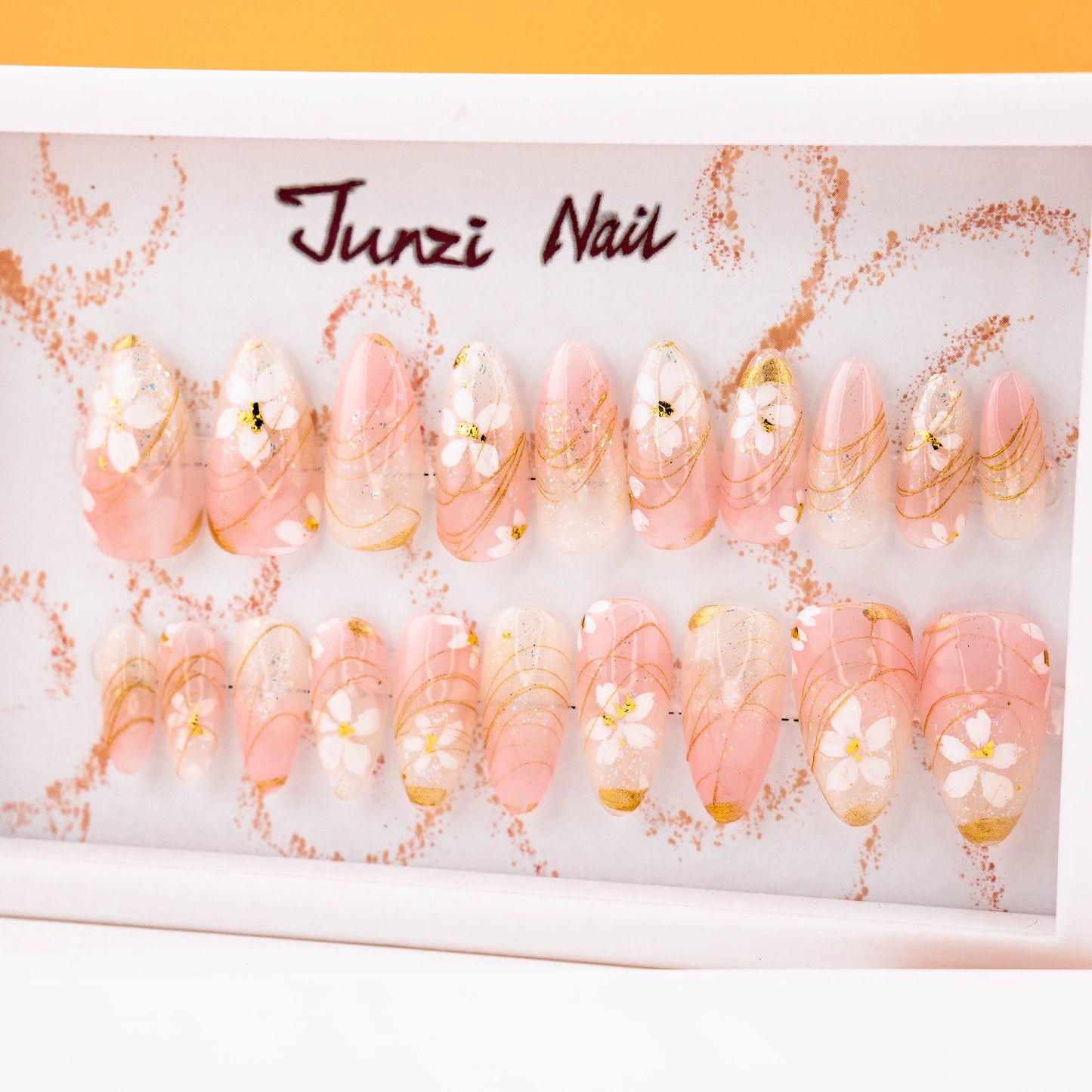Golden Floral Serenity Swirl Press on Nail