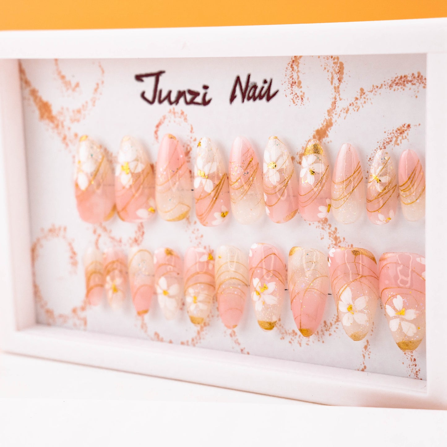 Golden Floral Serenity Swirl Press on Nail