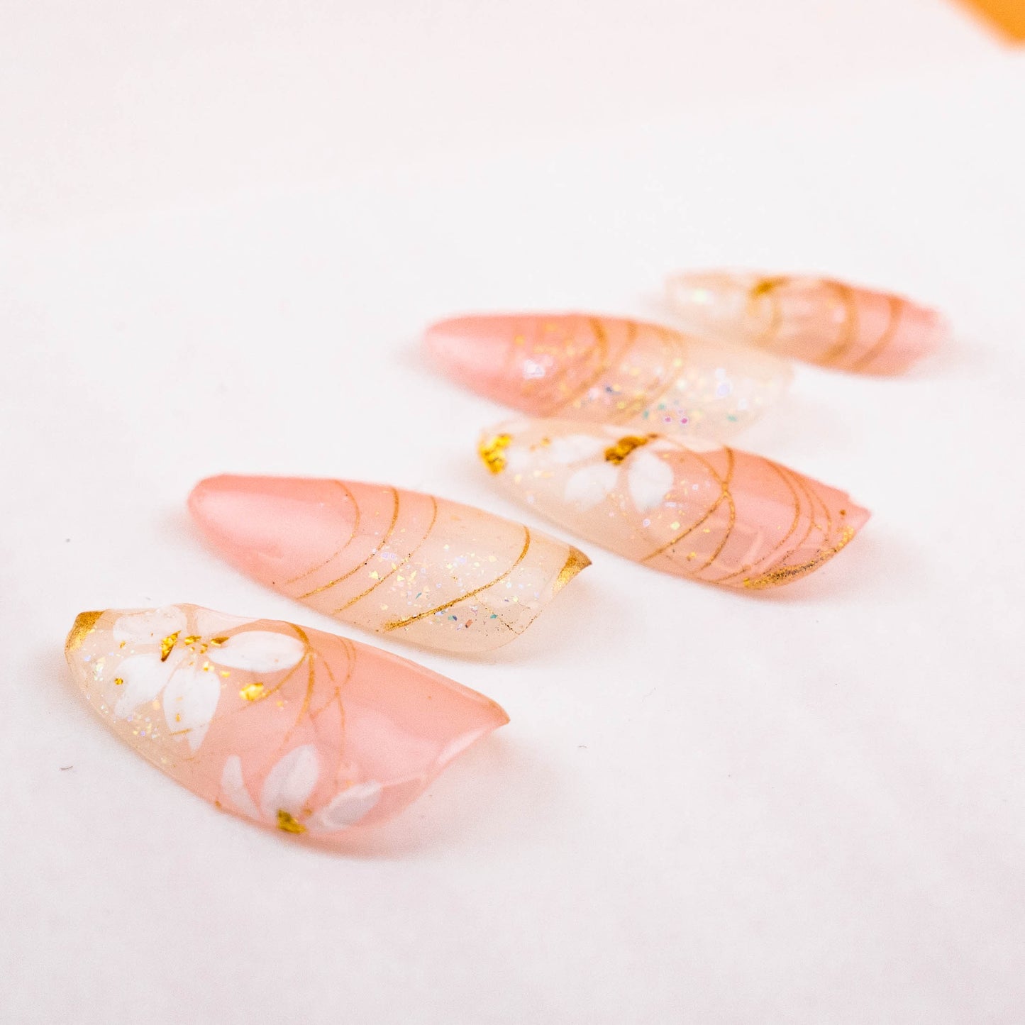 Golden Floral Serenity Swirl Press on Nail