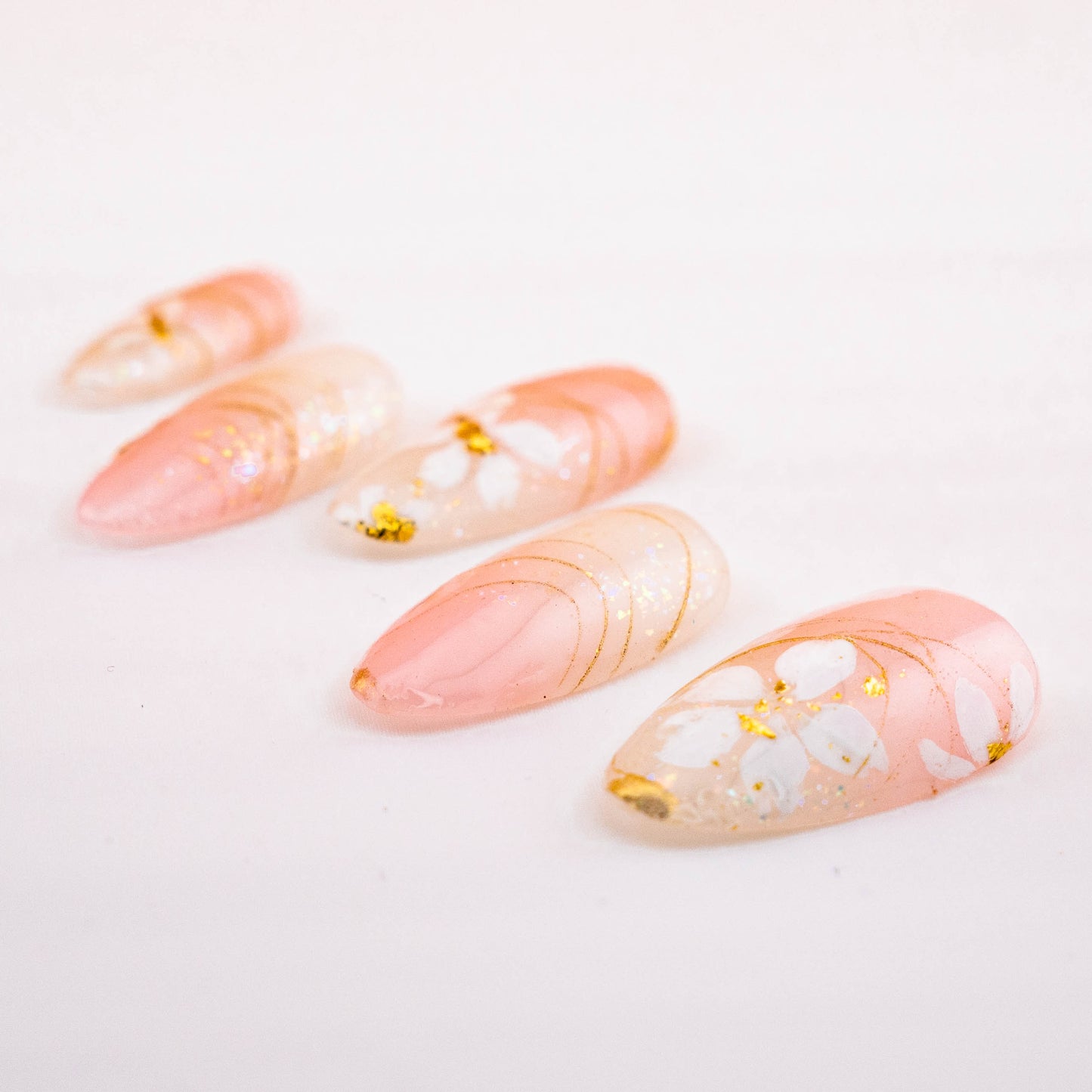 Golden Floral Serenity Swirl Press on Nail