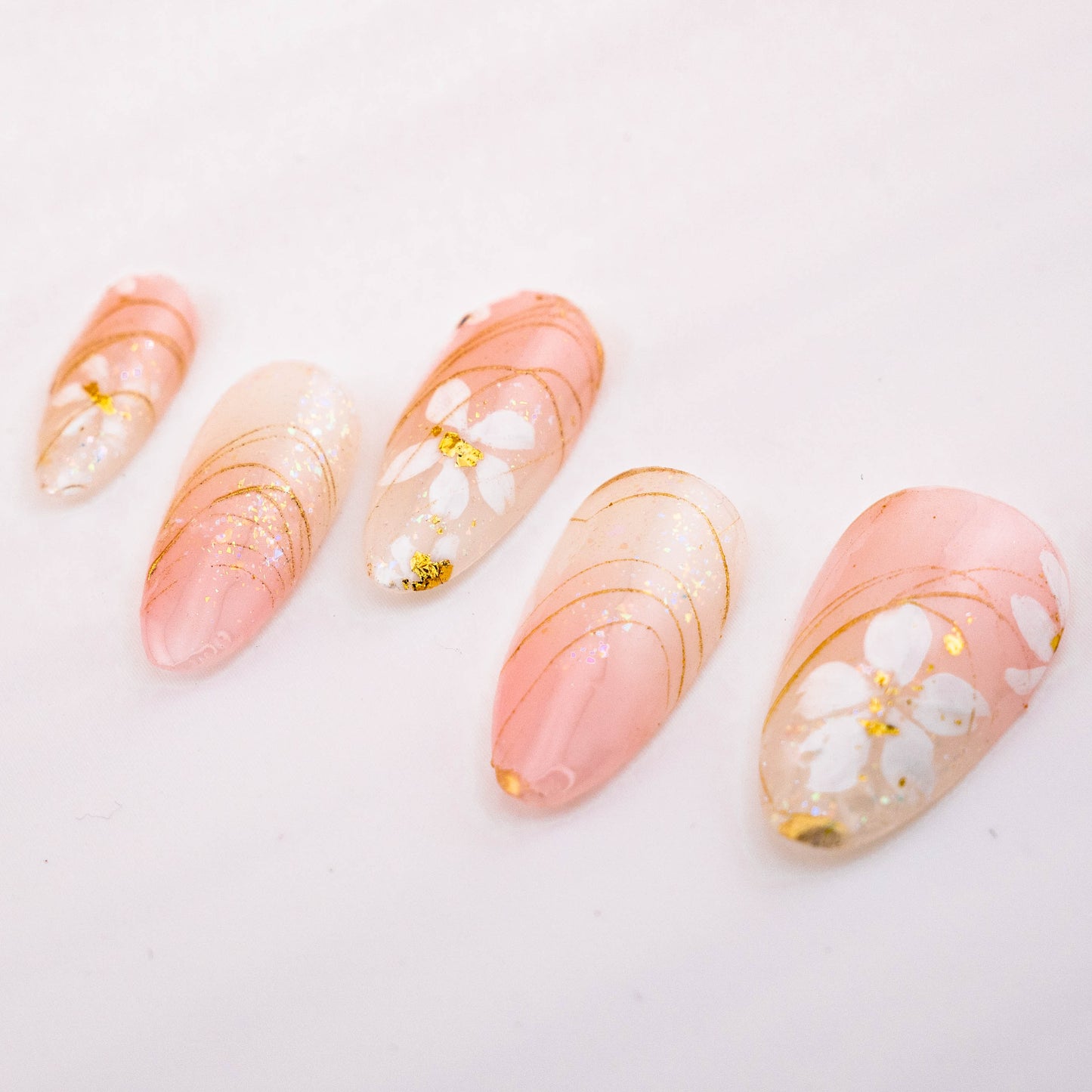 Golden Floral Serenity Swirl Press on Nail