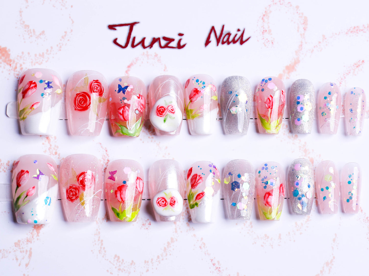 Blooming Whimsy Glitter Press On Nail
