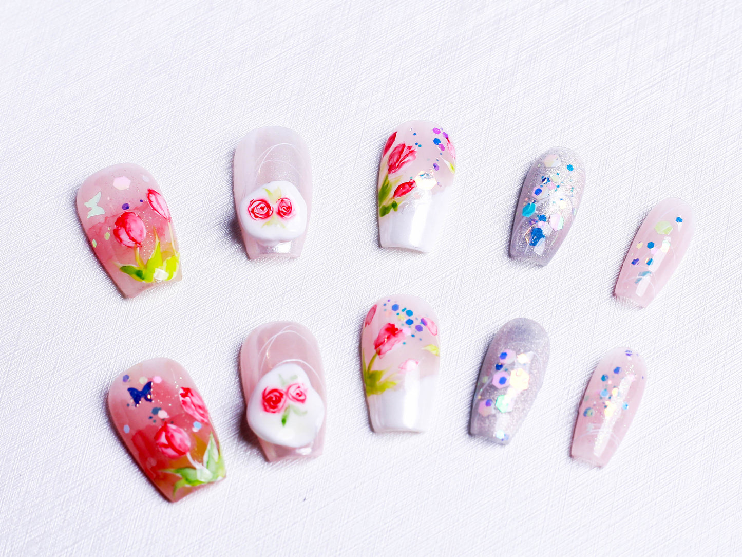 Blooming Whimsy Glitter Press On Nail