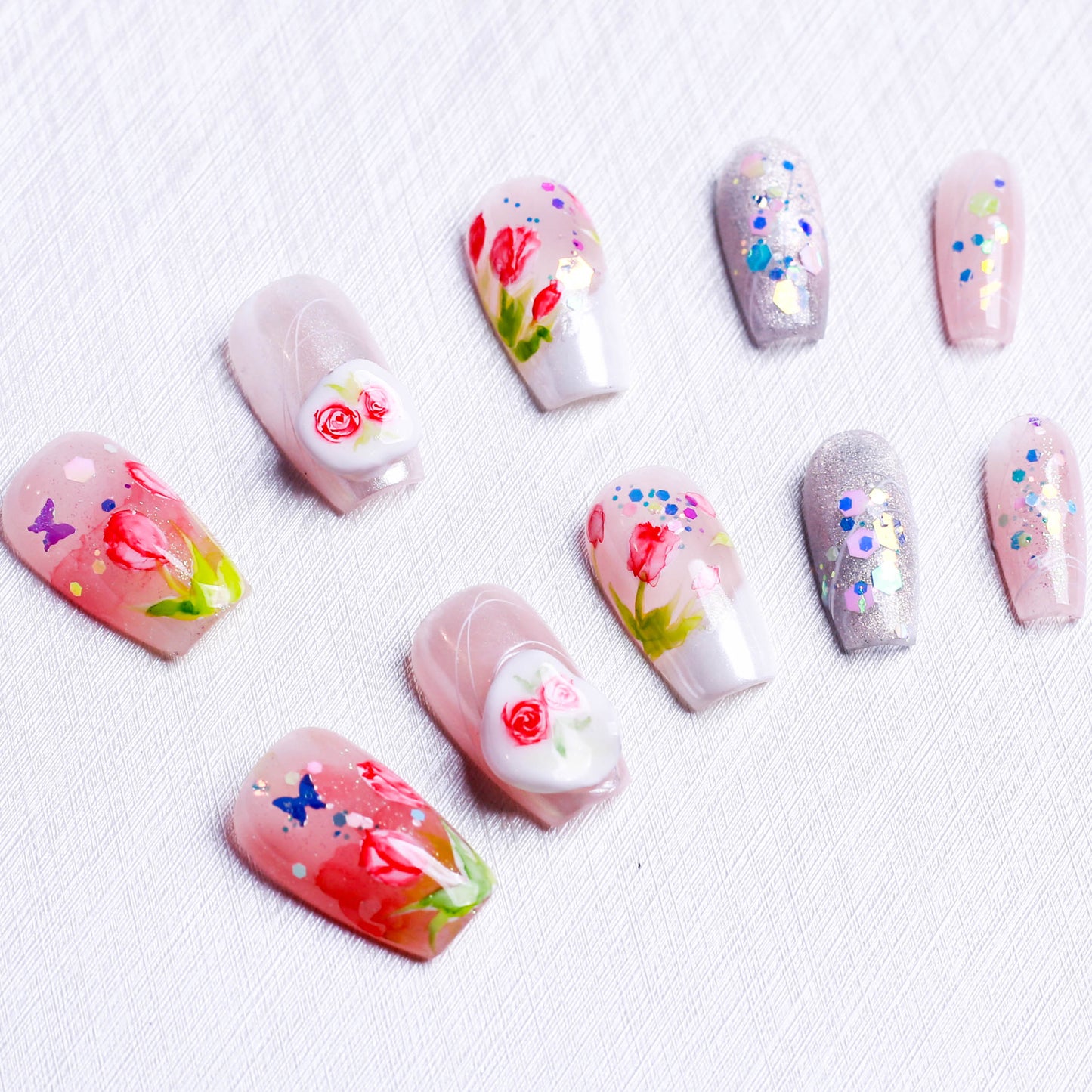 Blooming Whimsy Glitter Press On Nail