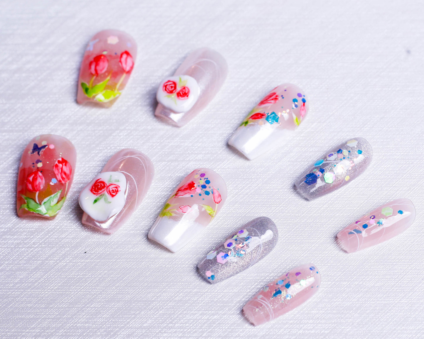 Blooming Whimsy Glitter Press On Nail
