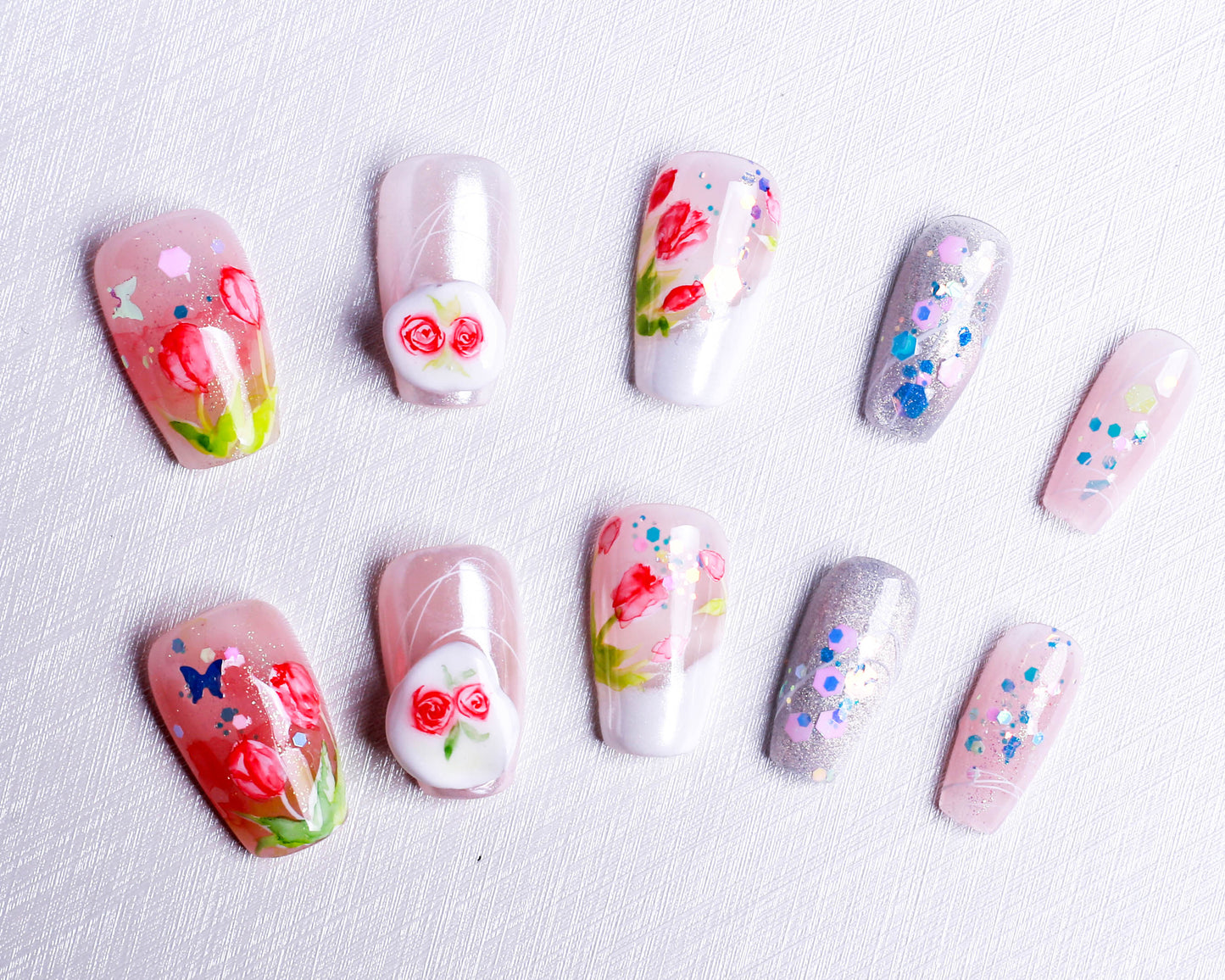 Blooming Whimsy Glitter Press On Nail