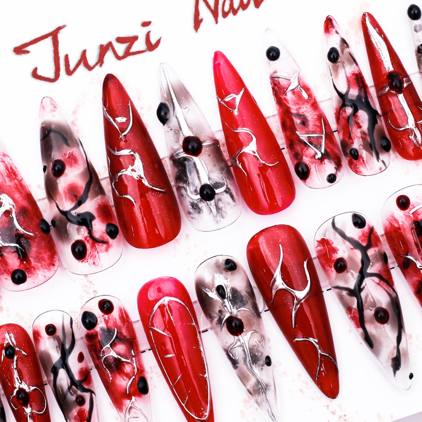 Crimson Noir Heart Press on Nail