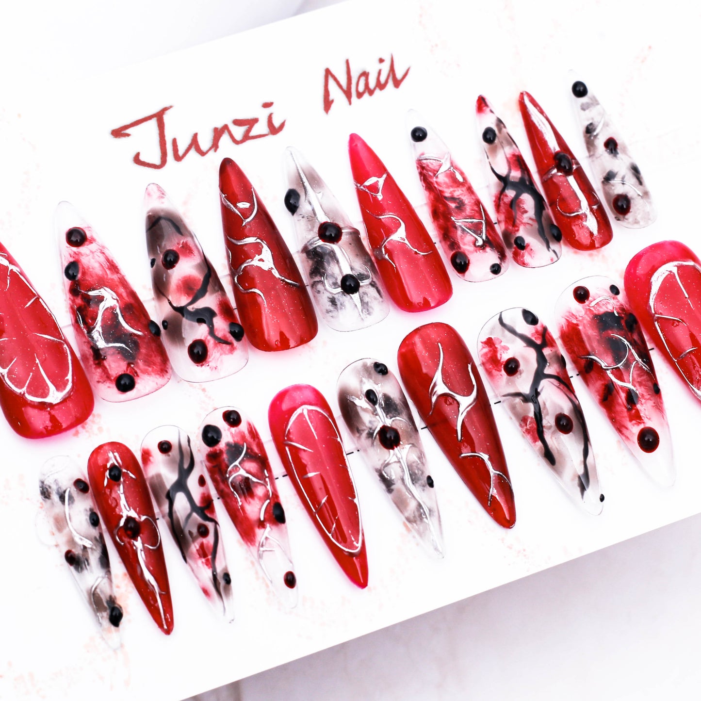 Crimson Noir Heart Press on Nail