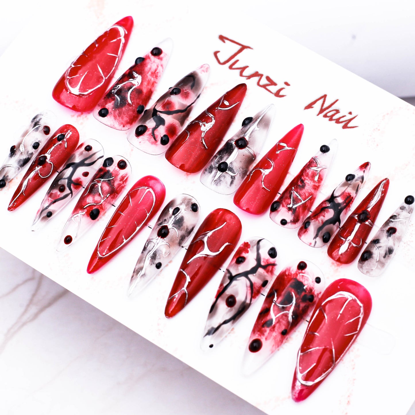 Crimson Noir Heart Press on Nail