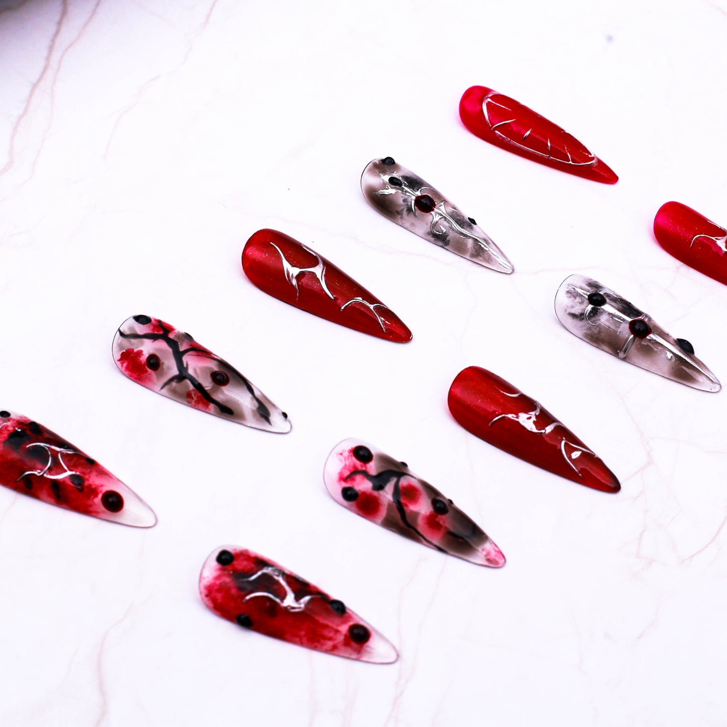 Crimson Noir Heart Press on Nail
