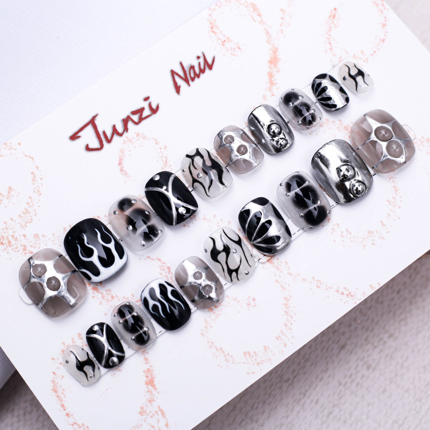 Monochrome Inferno Press On Nail