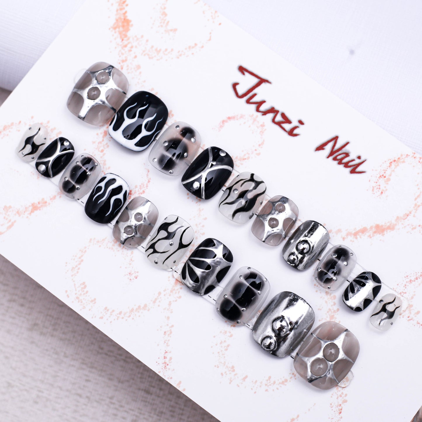 Monochrome Inferno Press On Nail
