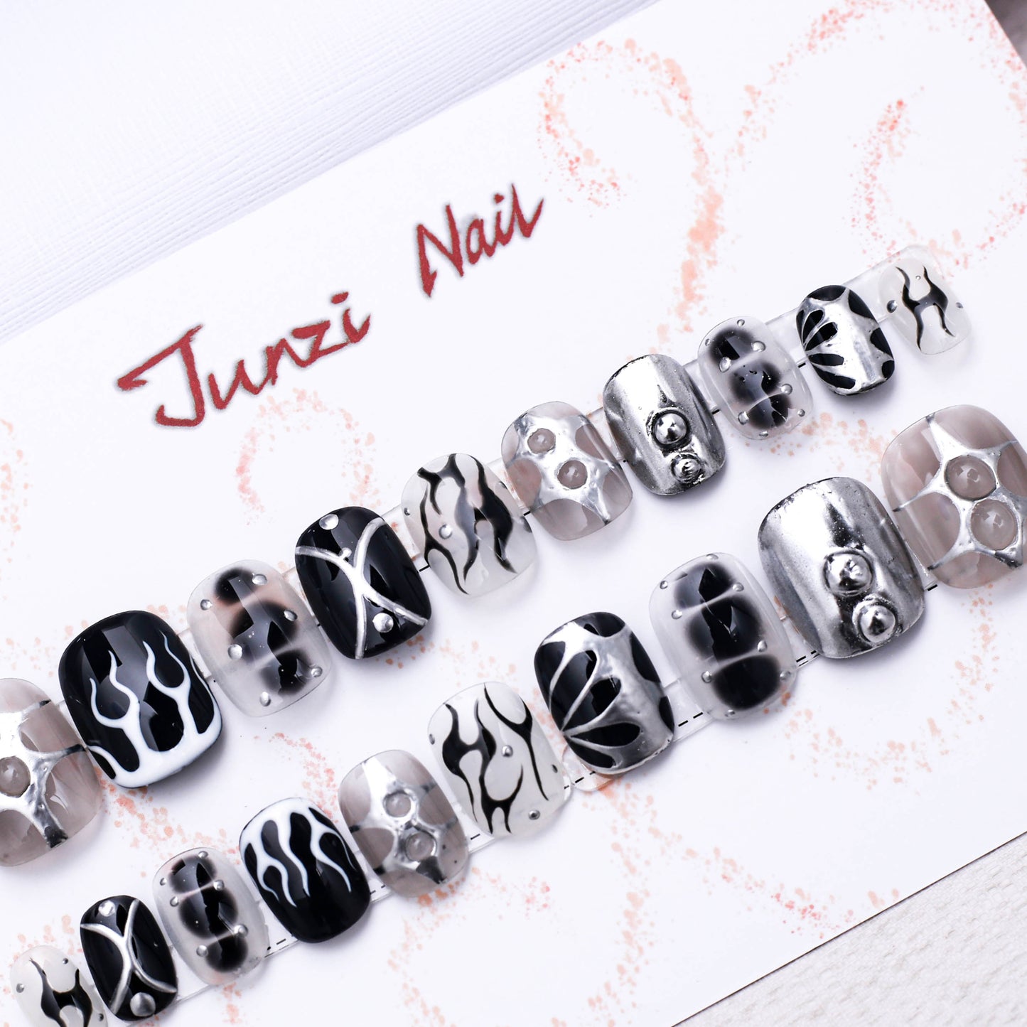 Monochrome Inferno Press On Nail