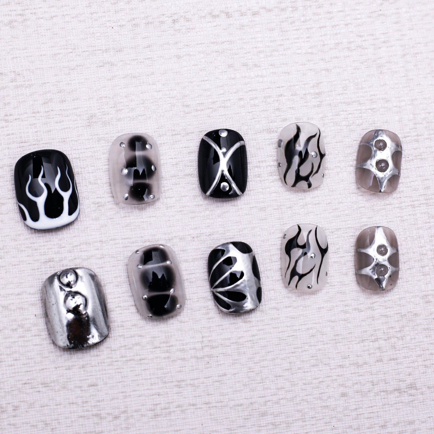Monochrome Inferno Press On Nail