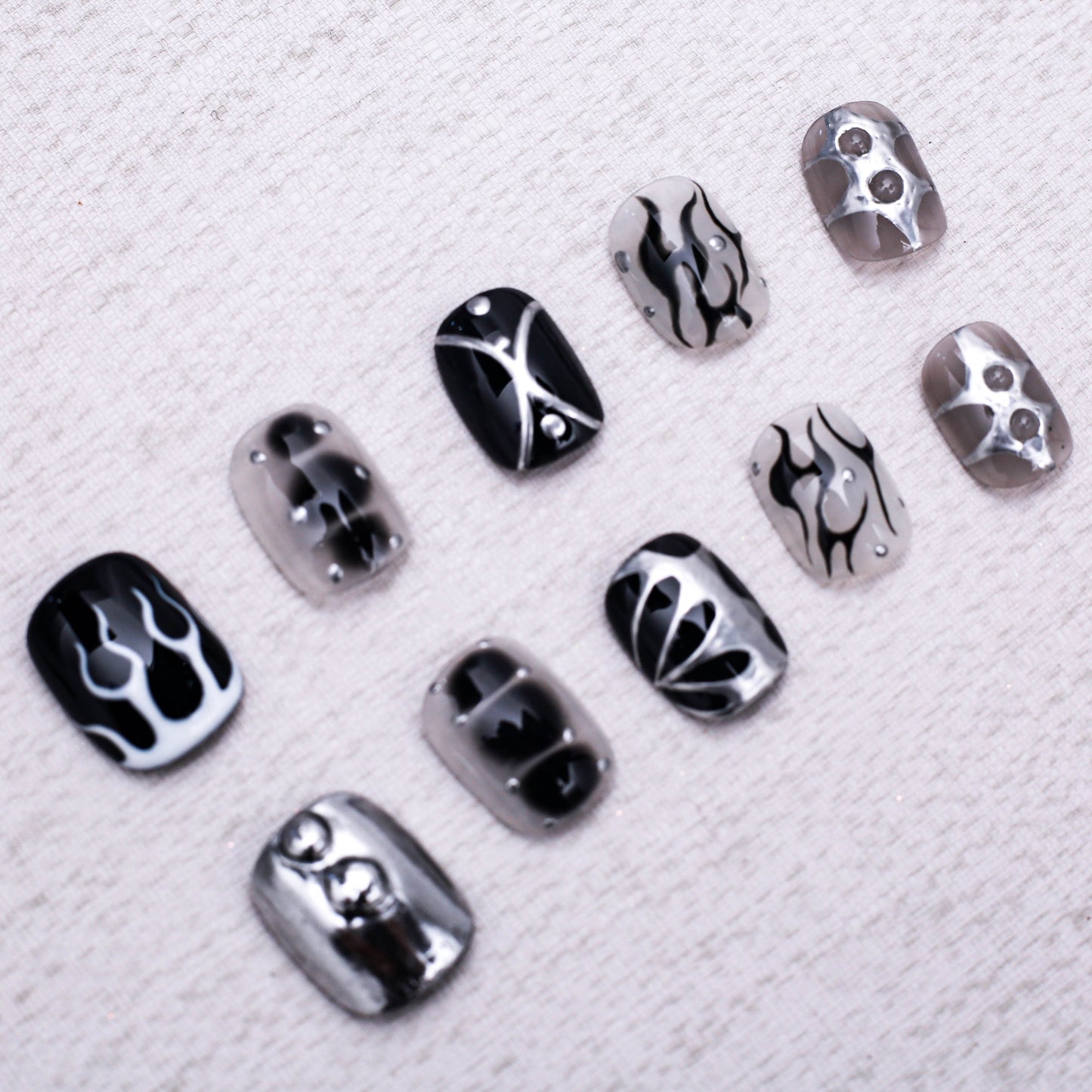 Monochrome Inferno Press On Nail