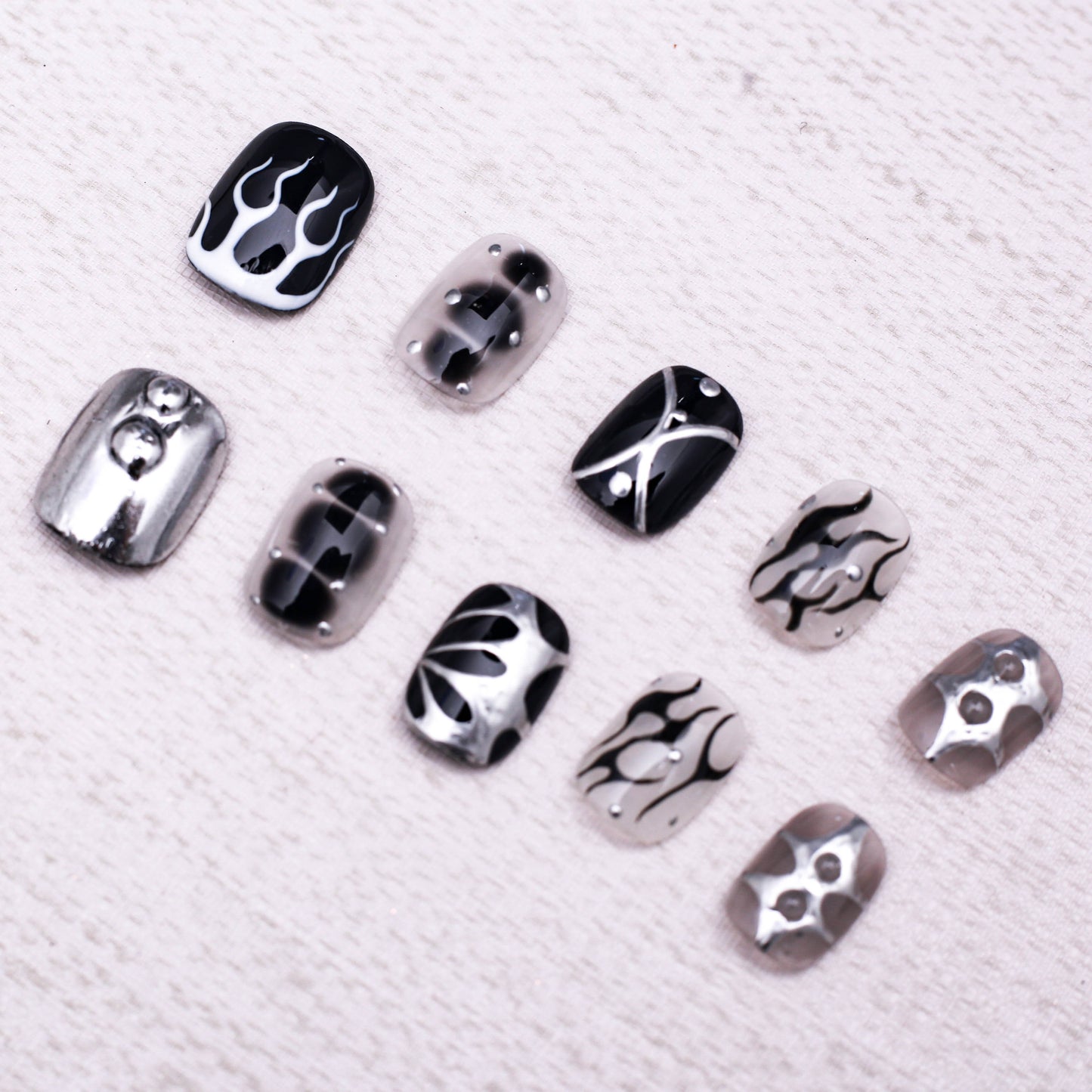 Monochrome Inferno Press On Nail
