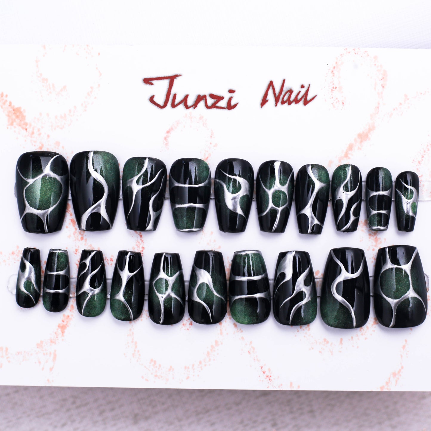 Emerald Flame Press On Nail