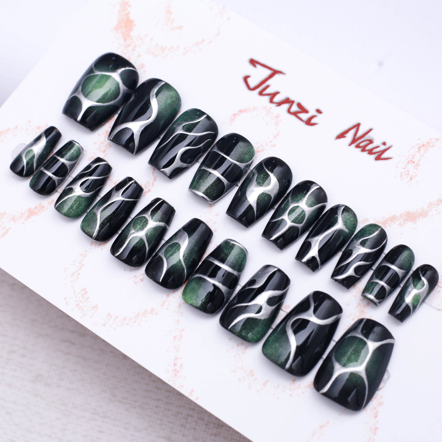 Emerald Flame Press On Nail