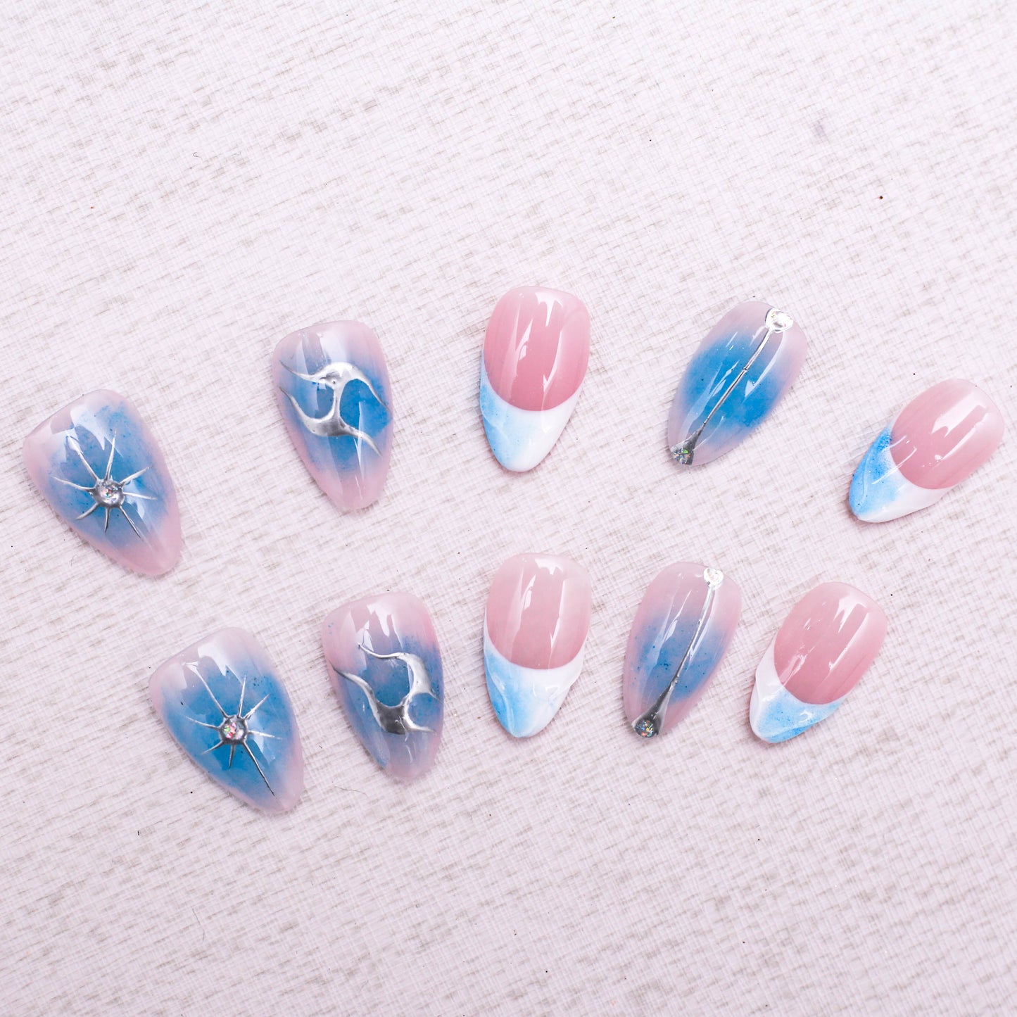 Metallic Swirls Crystal Press On Nail