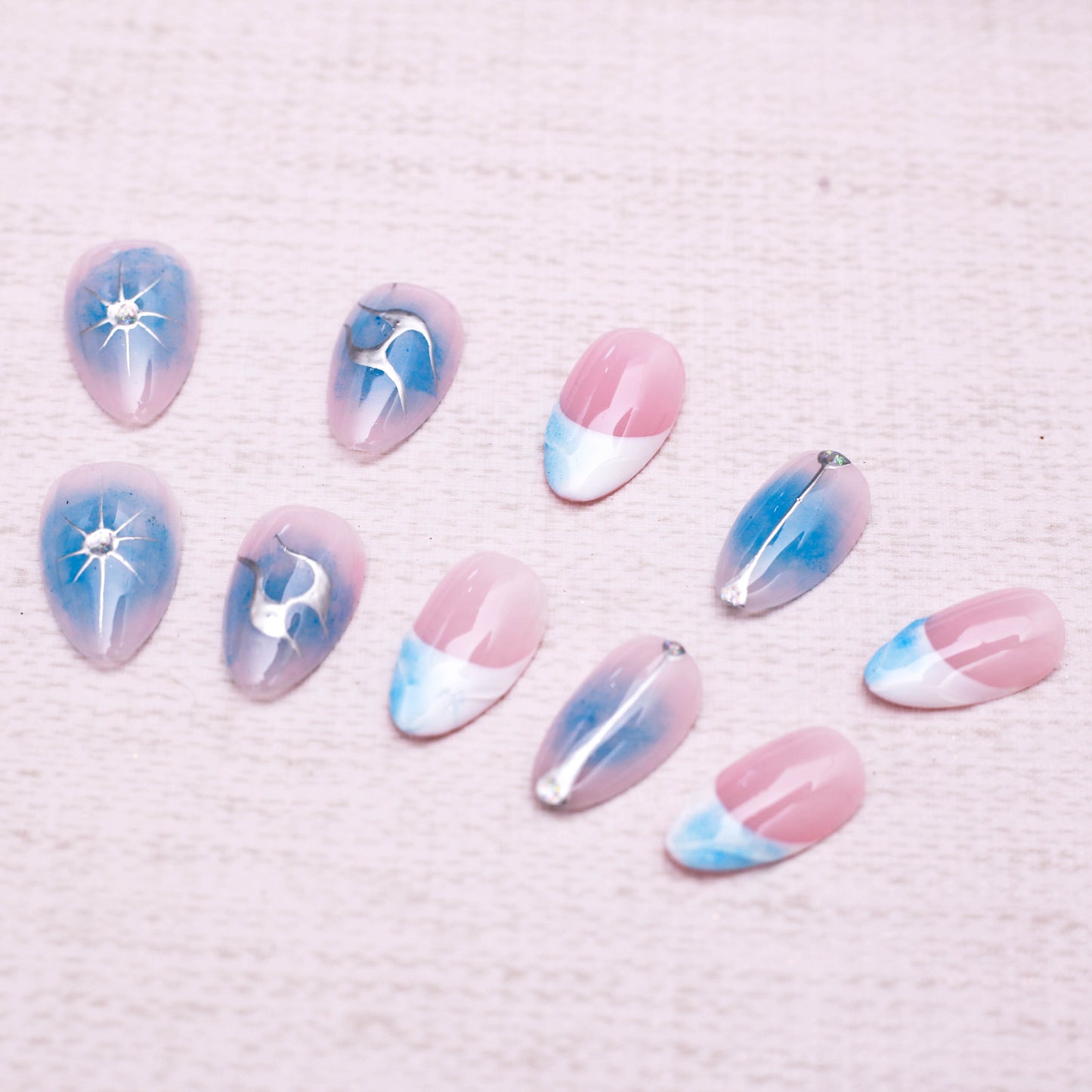 Metallic Swirls Crystal Press On Nail