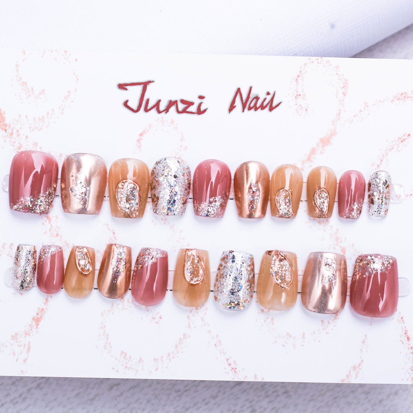 Glittering Copper Elegance Press On Nail