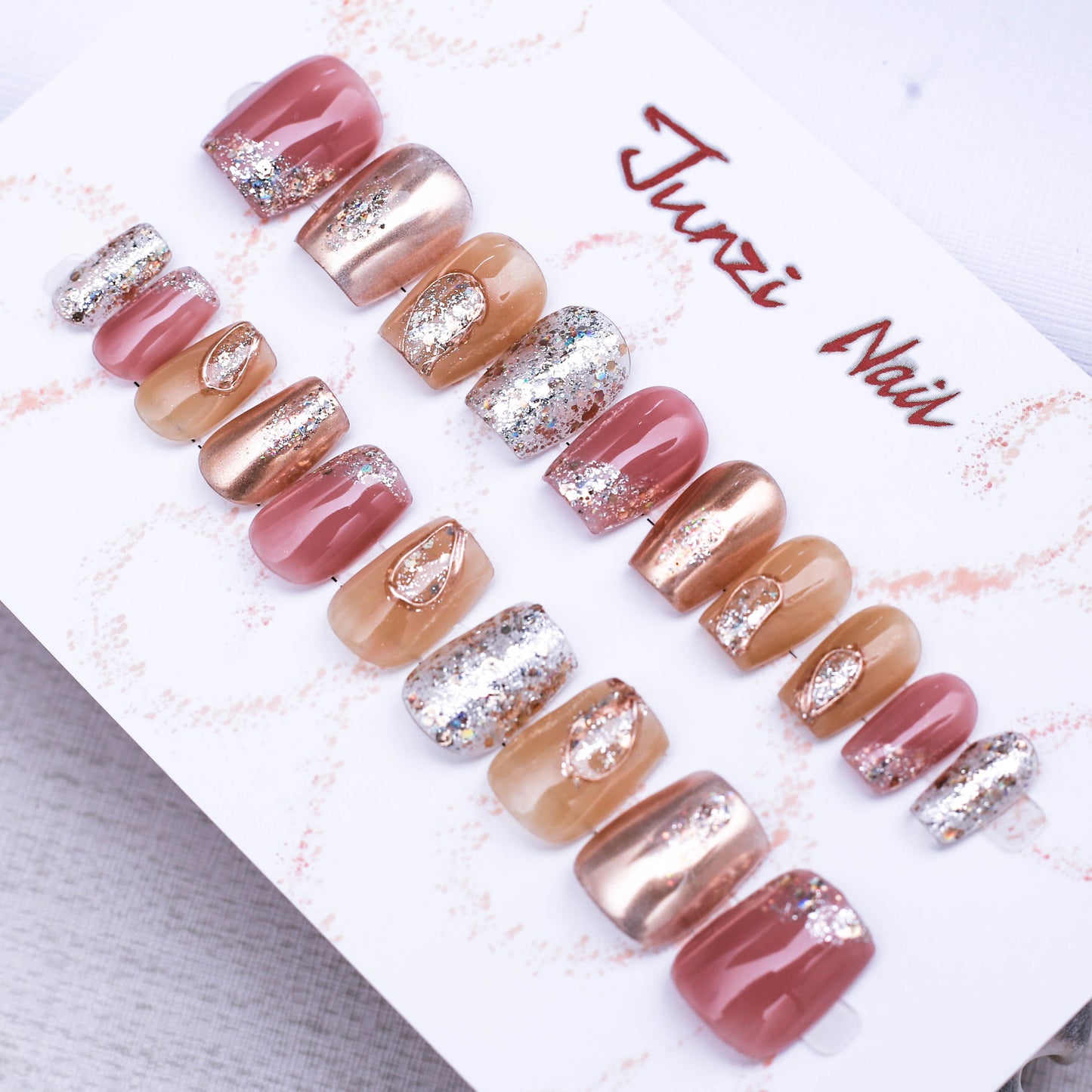Glittering Copper Elegance Press On Nail
