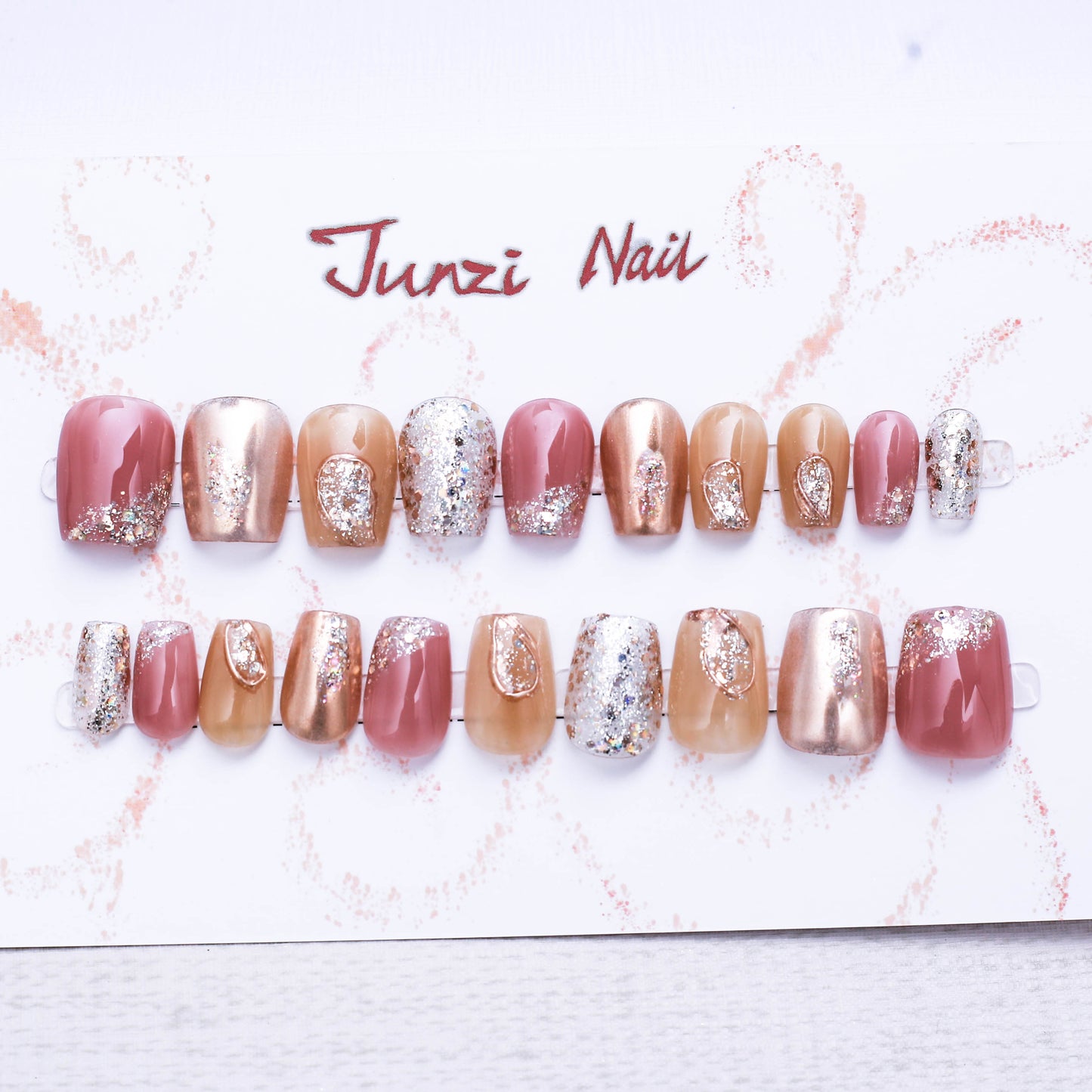 Glittering Copper Elegance Press On Nail