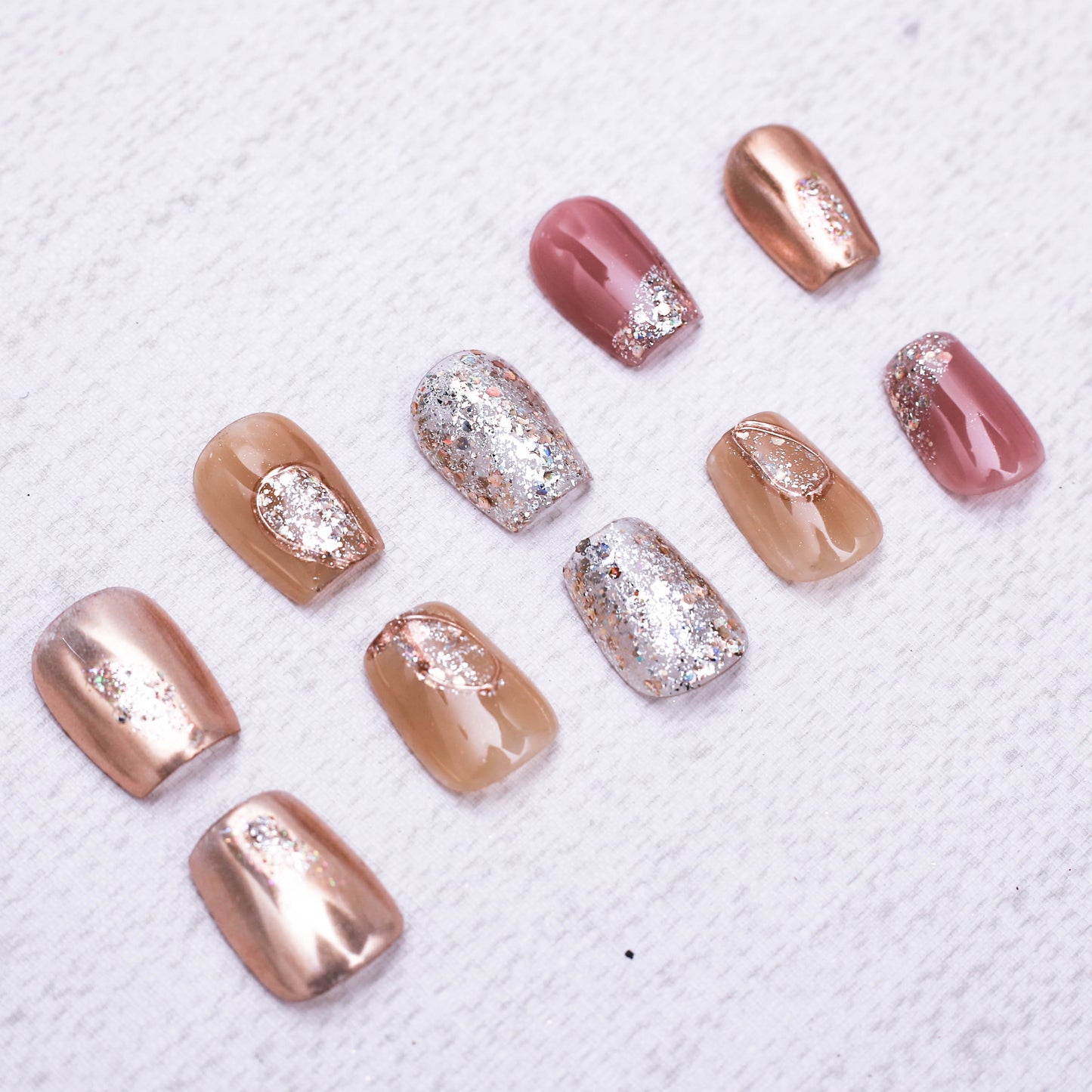 Glittering Copper Elegance Press On Nail