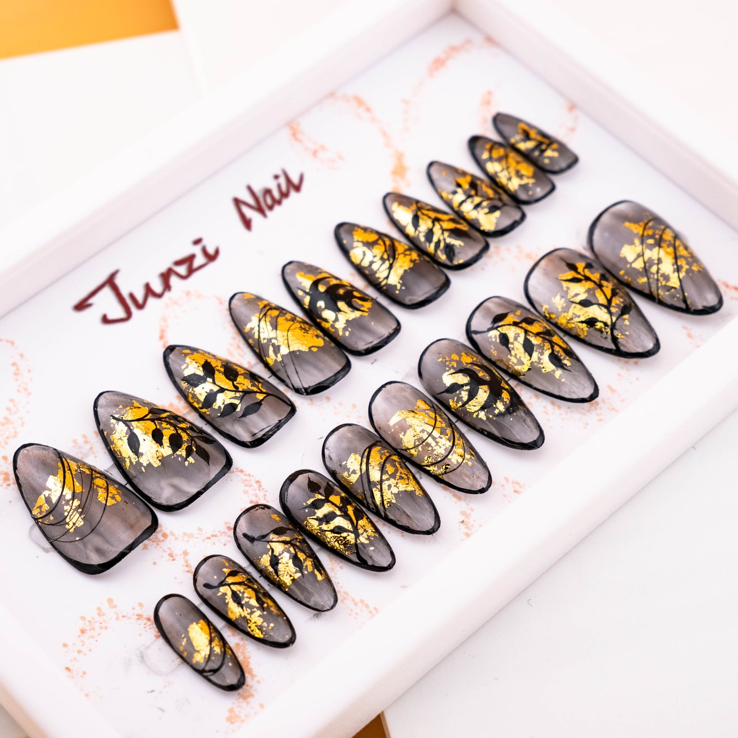 Ombre Golden Falling Leaves Press On Nail