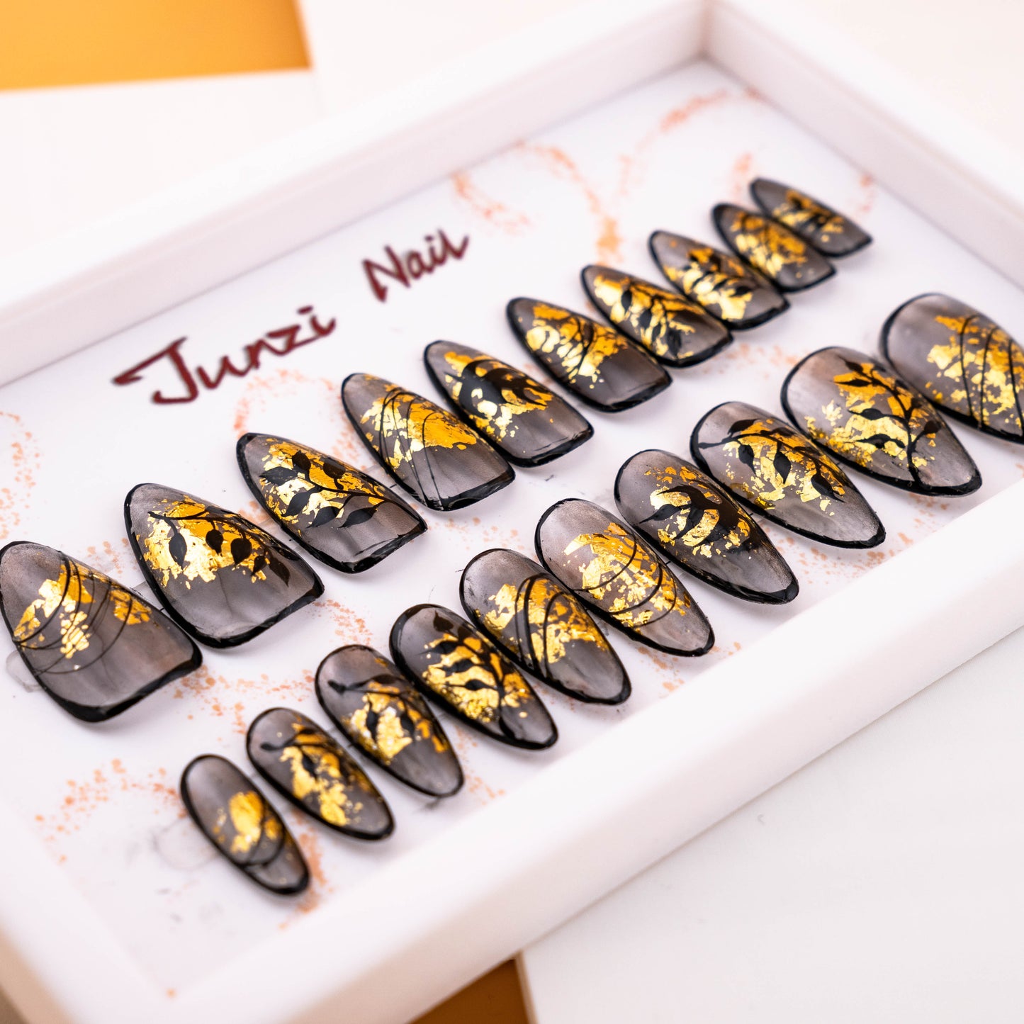 Ombre Golden Falling Leaves Press On Nail