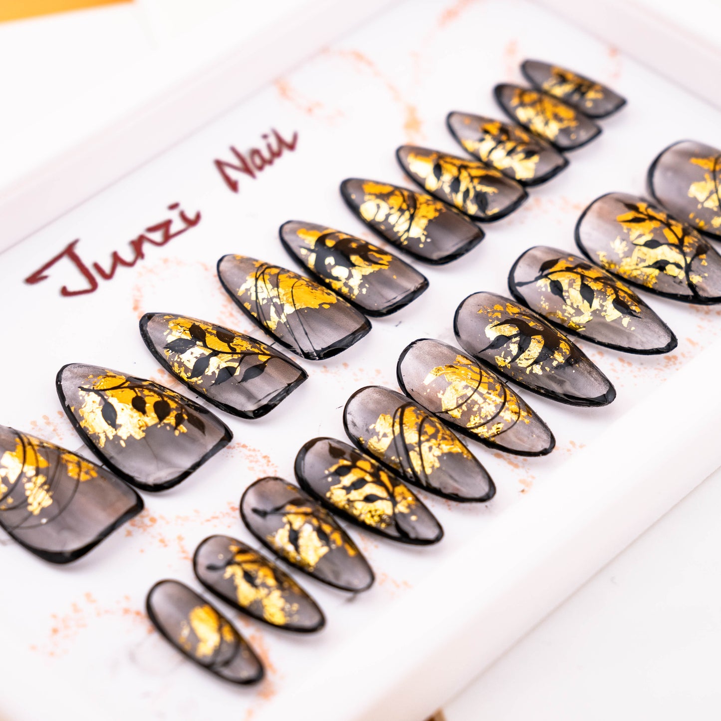 Ombre Golden Falling Leaves Press On Nail