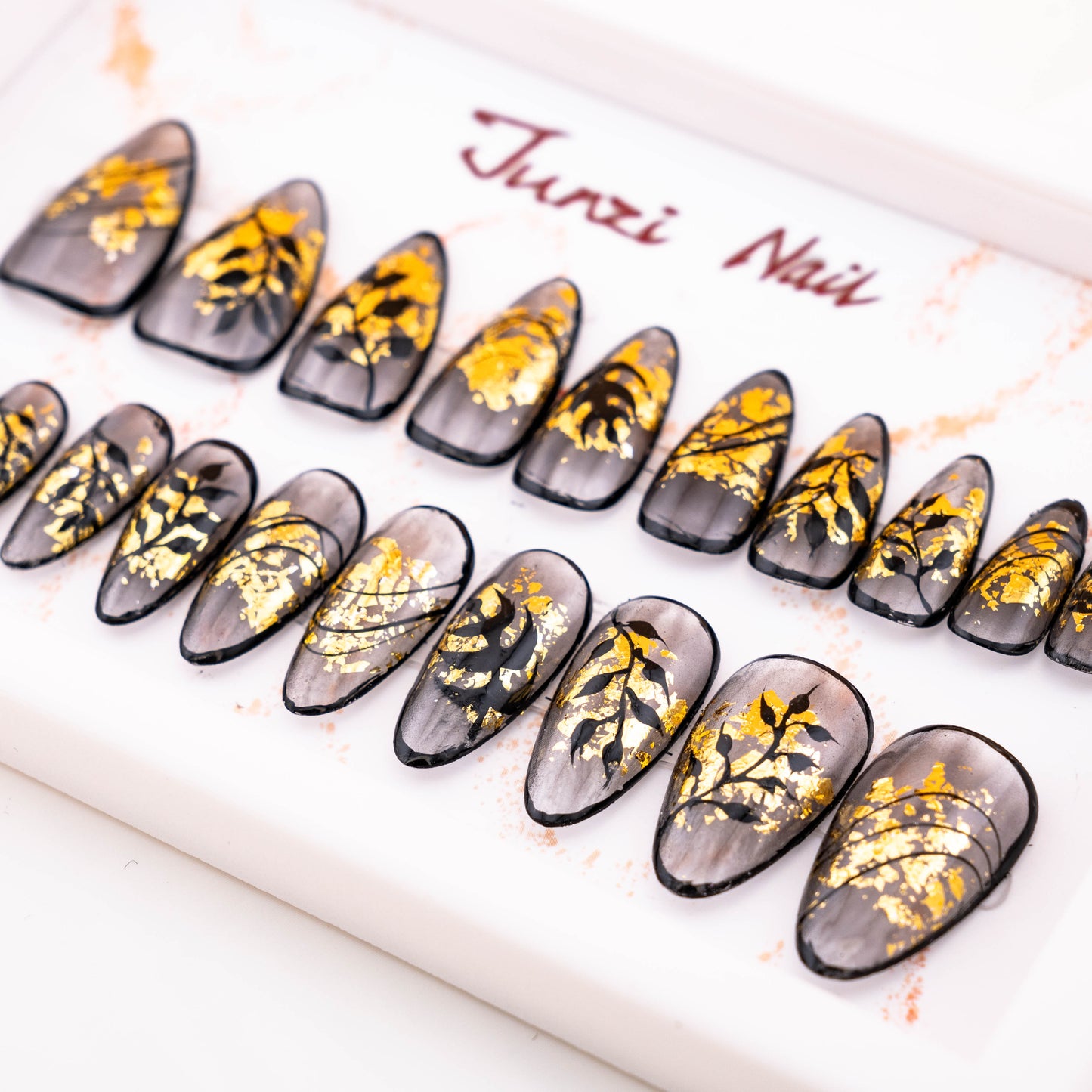 Ombre Golden Falling Leaves Press On Nail