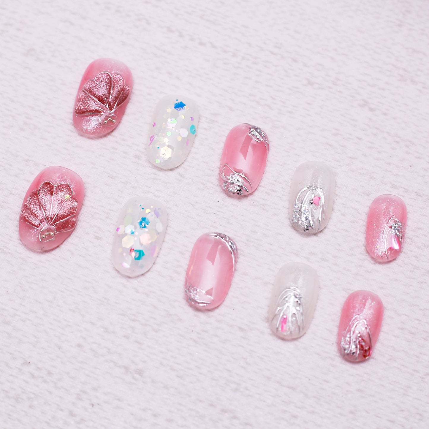 Pink Amethyst Seashells Dream Glitter Press On Nail