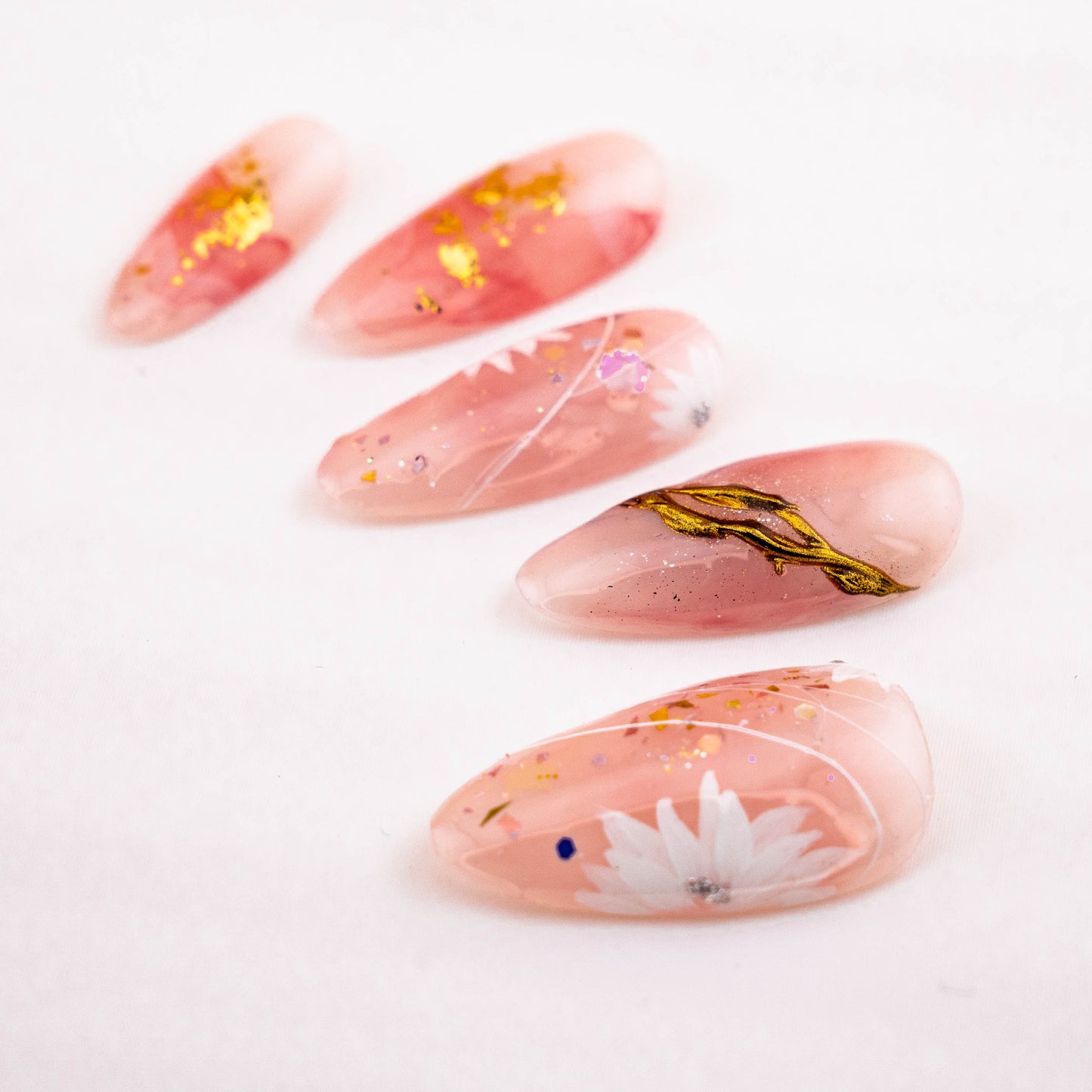 Blushing Crystal Petals Handmade Press on Nail