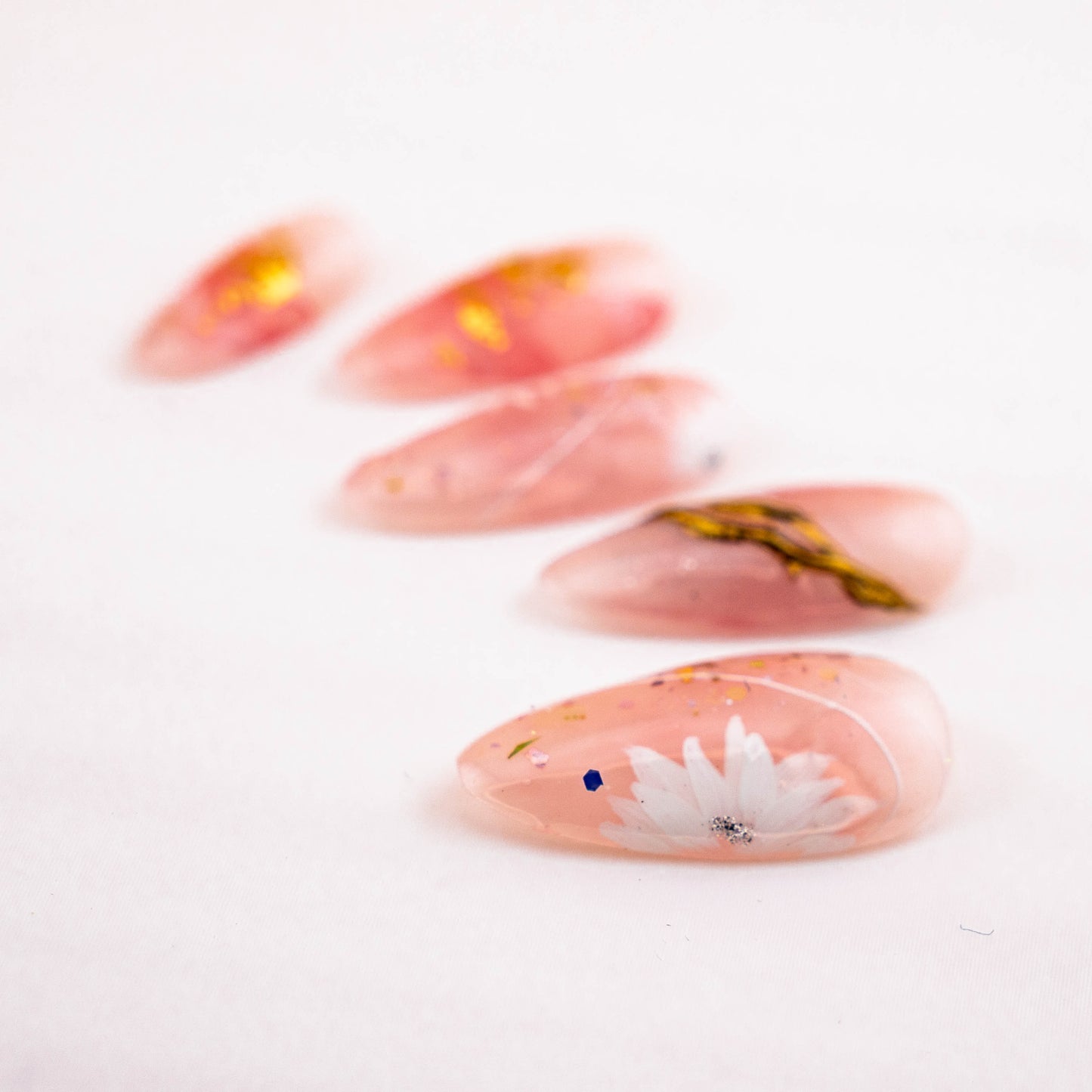 Blushing Crystal Petals Handmade Press on Nail