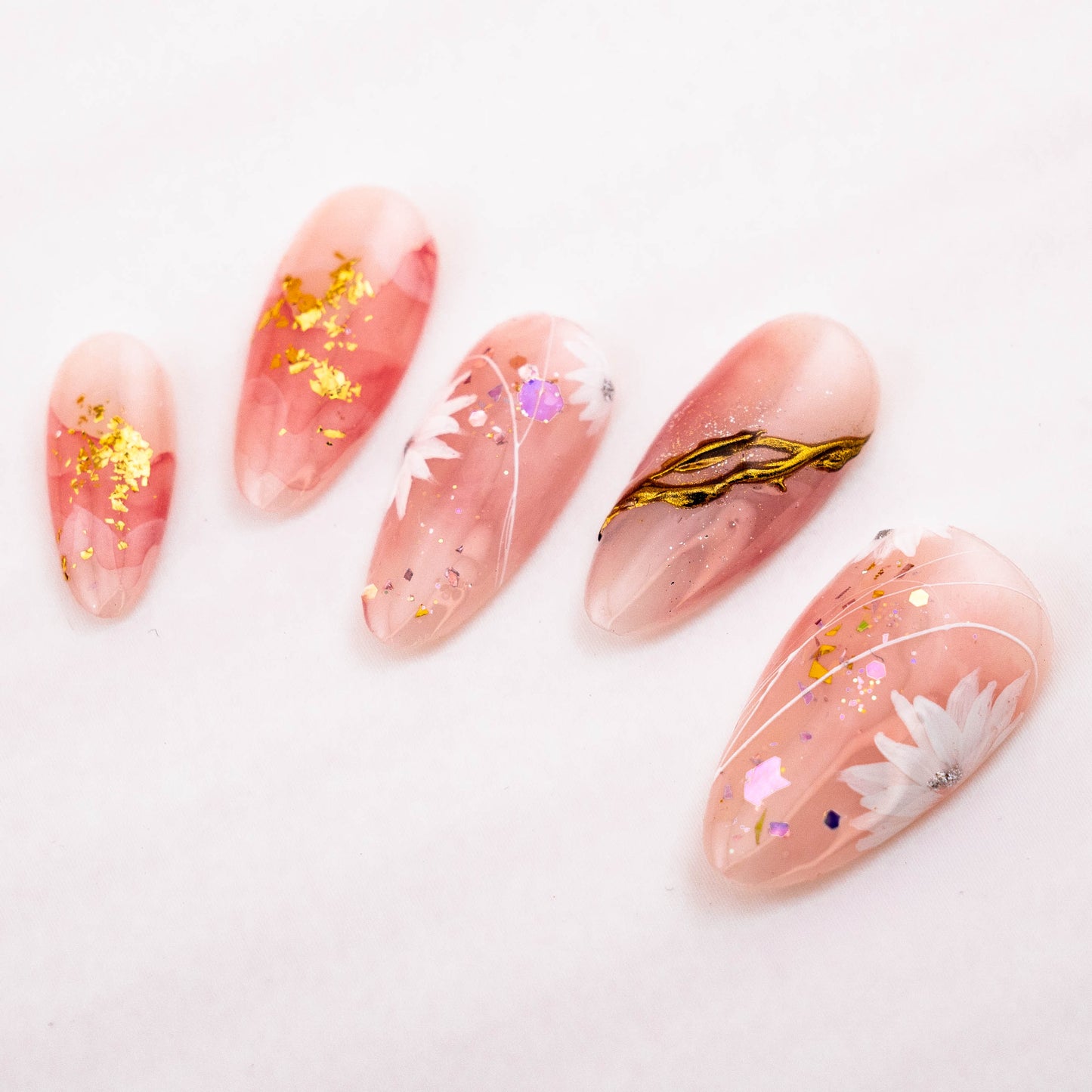Blushing Crystal Petals Handmade Press on Nail