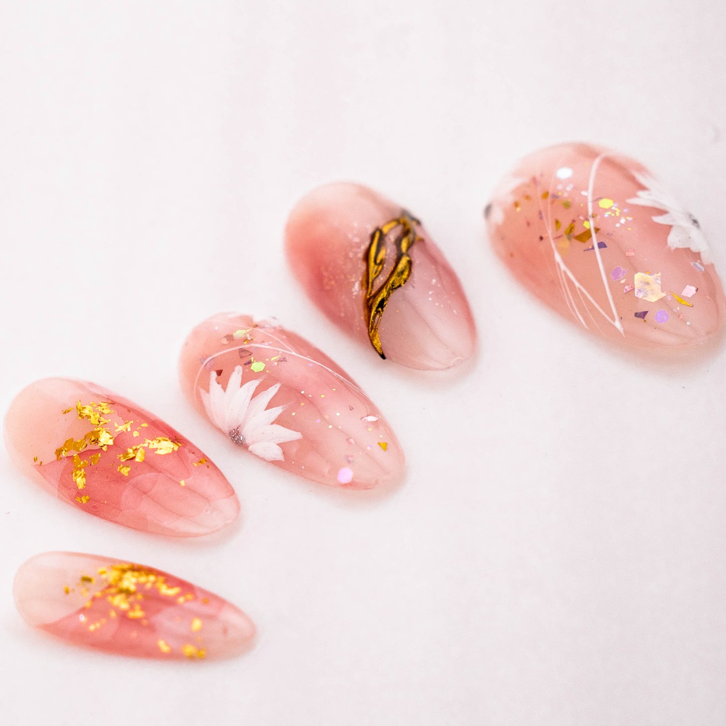 Blushing Crystal Petals Handmade Press on Nail