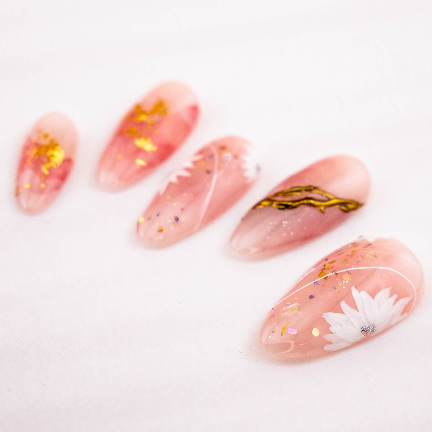 Blushing Crystal Petals Handmade Press on Nail